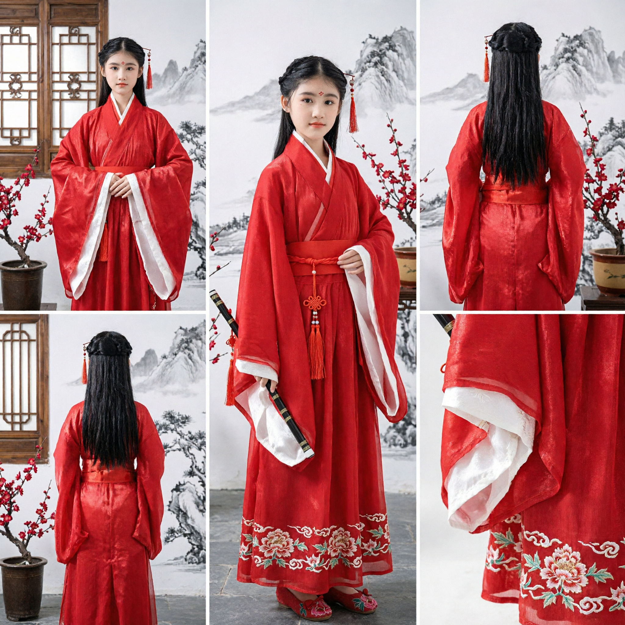 Traditional Chinese Hanfu Costume for Kids Red Ancient Swordswoman Robe Girls Cosplay Performance Outfit
