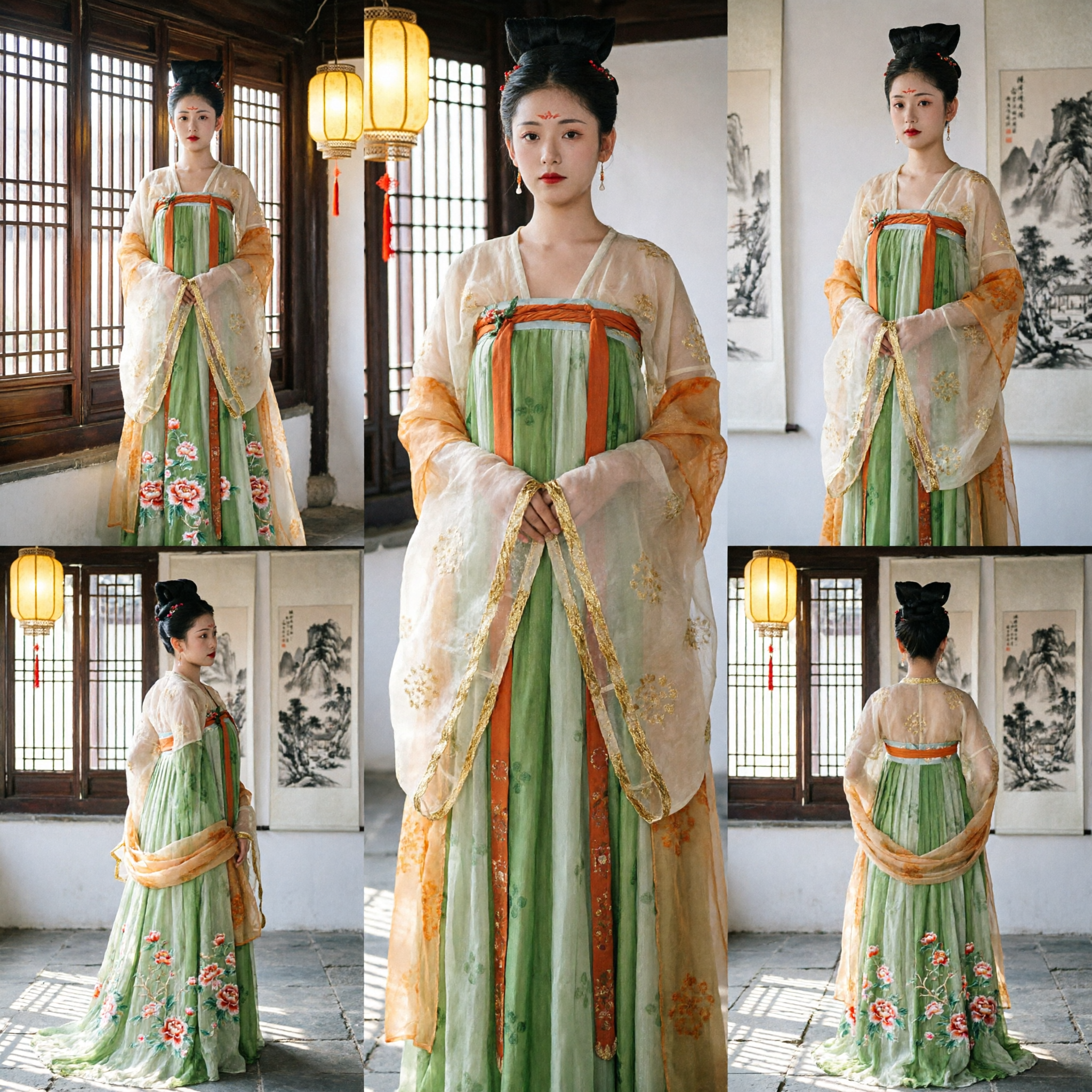 Traditional Chinese Tang Dynasty Hanfu Costume for Women Green Floral Embroidery Ruqun Dress for Historical Performance