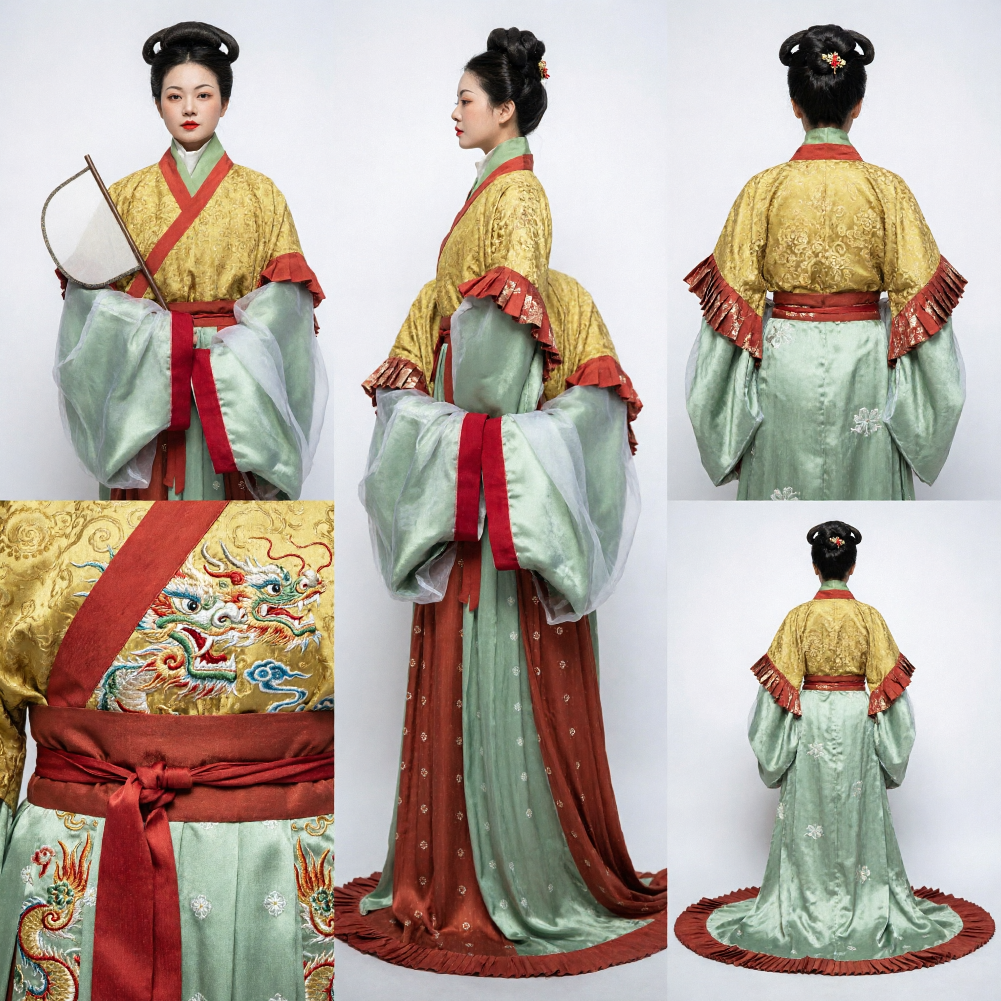 Traditional Chinese Hanfu Costume Ancient Han Dynasty Palace Lady Yellow Top Green Skirt for Women