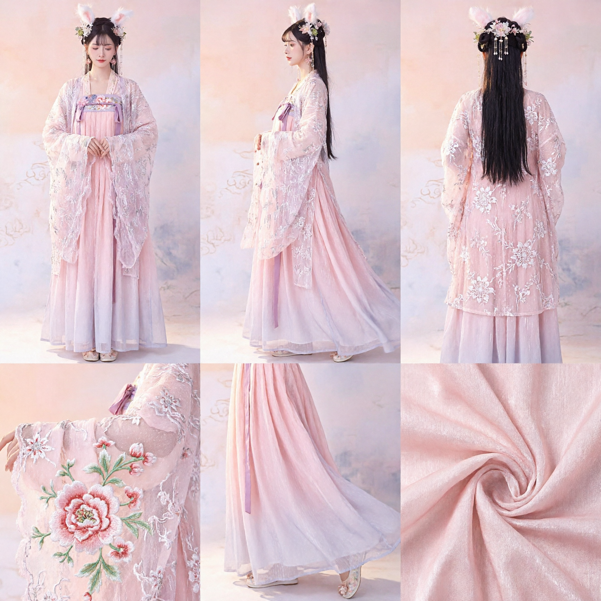Pink Embroidered Traditional Chinese Hanfu Costume Tang Dynasty Fairy Dress Ancient Princess Clothing for Women Performance