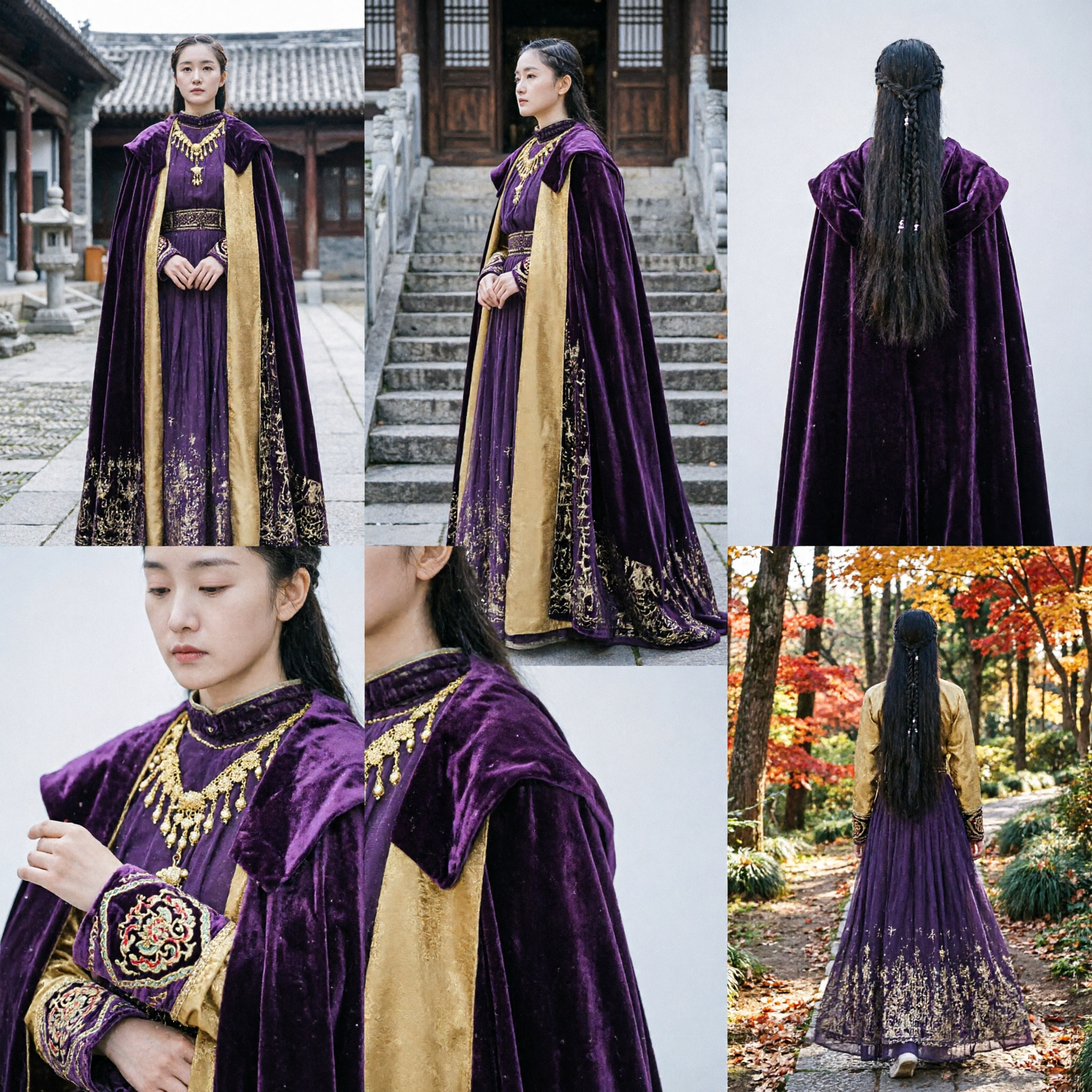 Ancient Chinese Imperial Princess Costume Purple Velvet Cloak Gold Embroidered Hanfu Dress for Women Cosplay