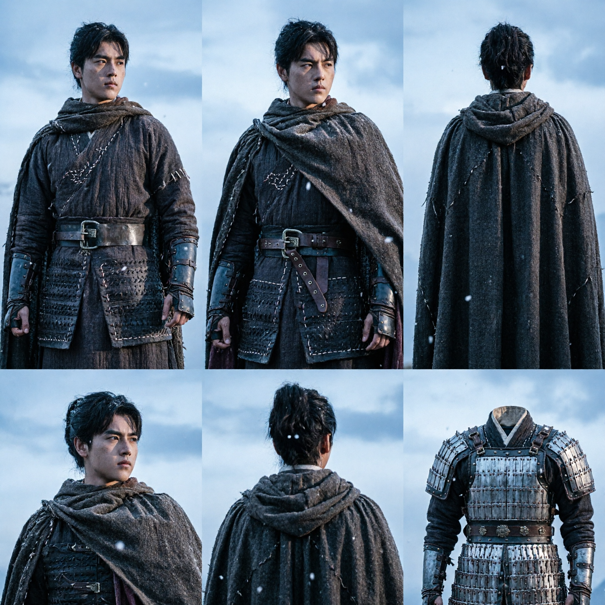 Men's Ancient Chinese General Costume Dark Warrior Wuxia Cosplay Outfit with Cape for Historical Drama