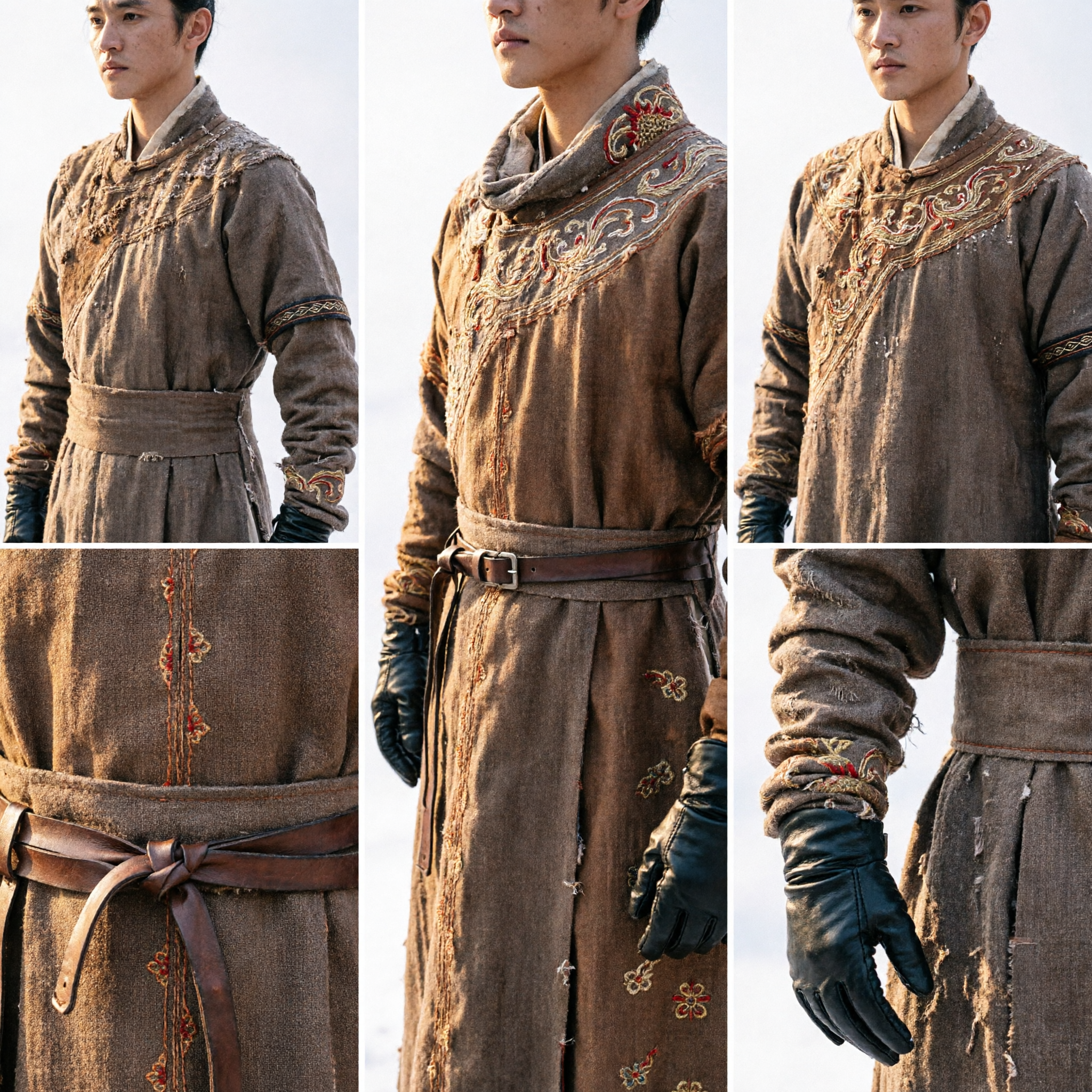 Ancient Chinese Wuxia Swordsman Costume Men Traditional Hanfu Warrior Cosplay Outfit Brown Robe Ensemble