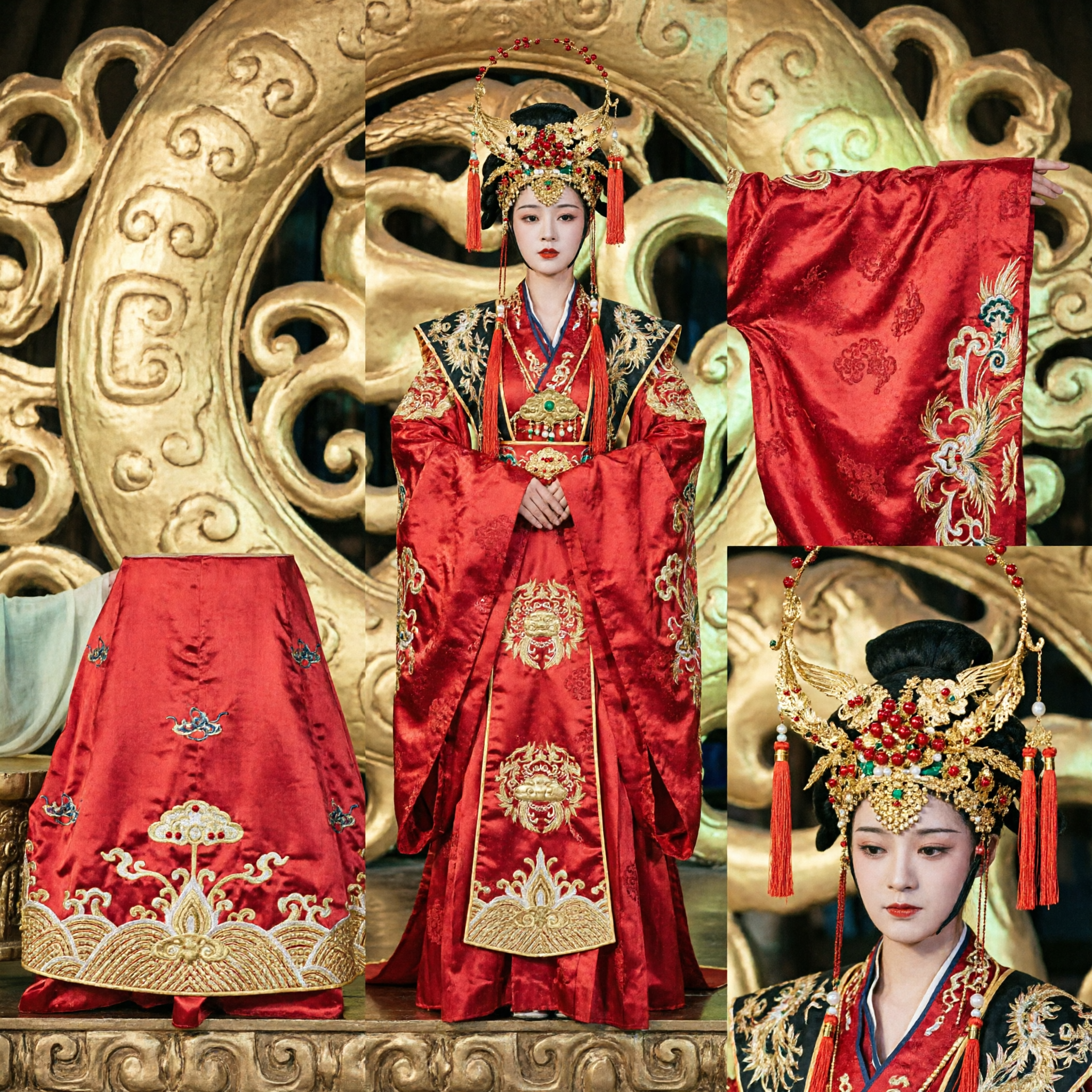 Traditional Chinese Wedding Dress Red Dragon Phoenix Qun Kwa Embroidered Gown for Ancient Bride Ceremony