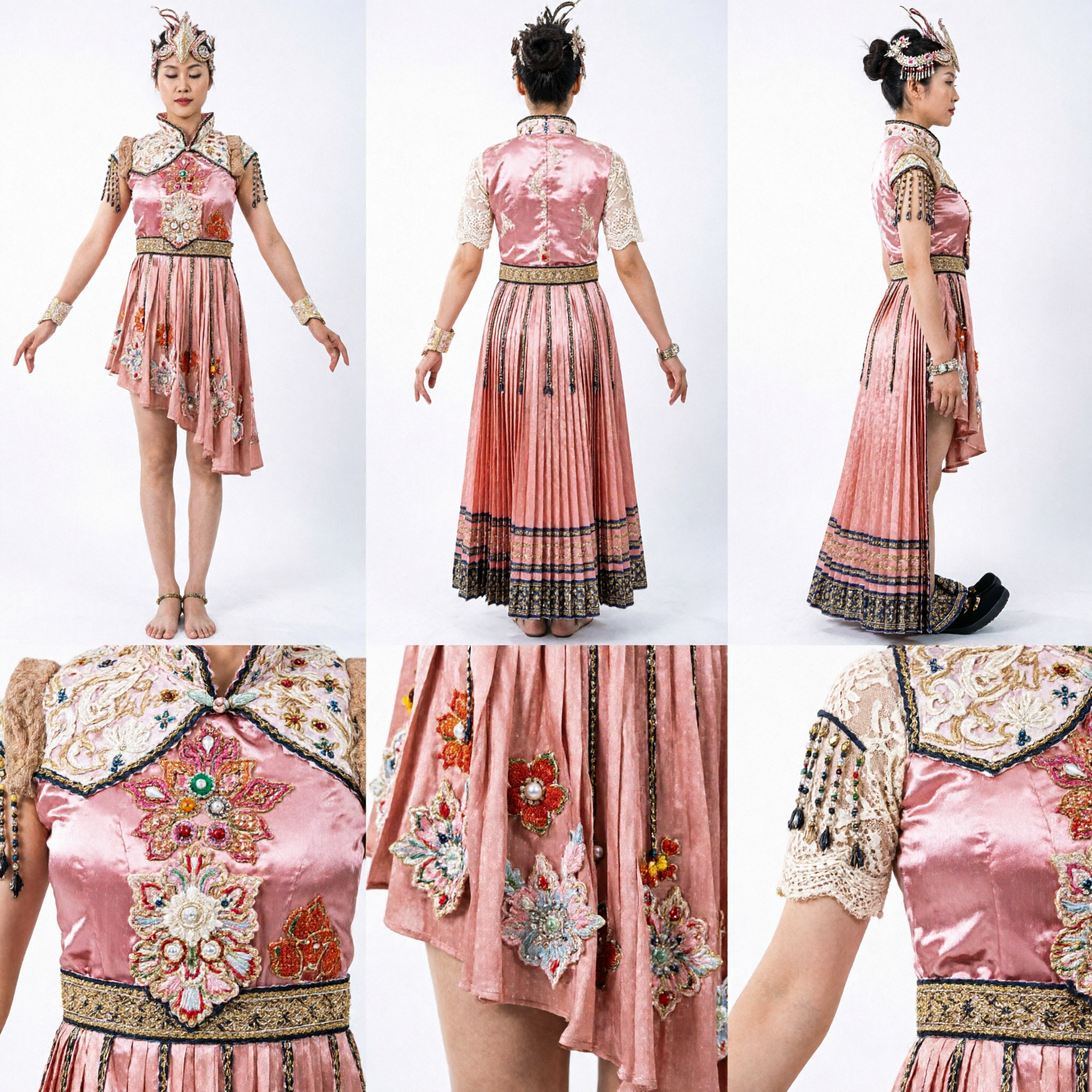 Traditional Chinese Red Folk Dance Costume with Large Fan Backpiece for Women Stage Performance
