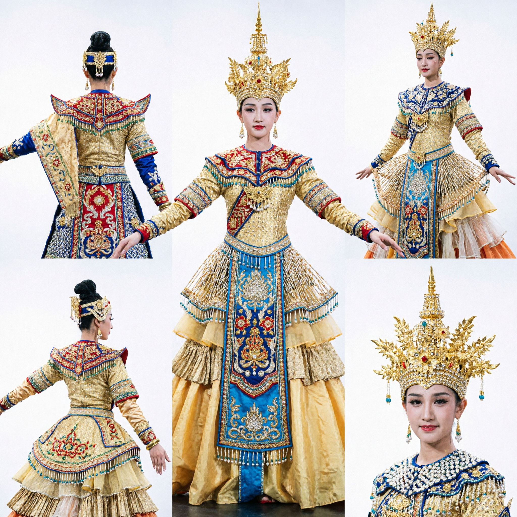 Majestic Golden Chinese Classical Dance Costume for Women Stage Performance Traditional Peacock Dress