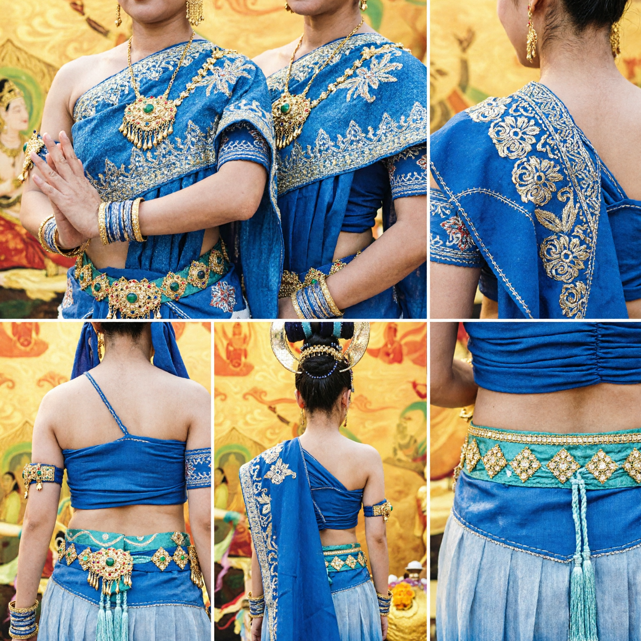 Traditional Chinese Dunhuang Flying Apsara Dance Costume Blue Stage Performance Uniform for Women and Girls