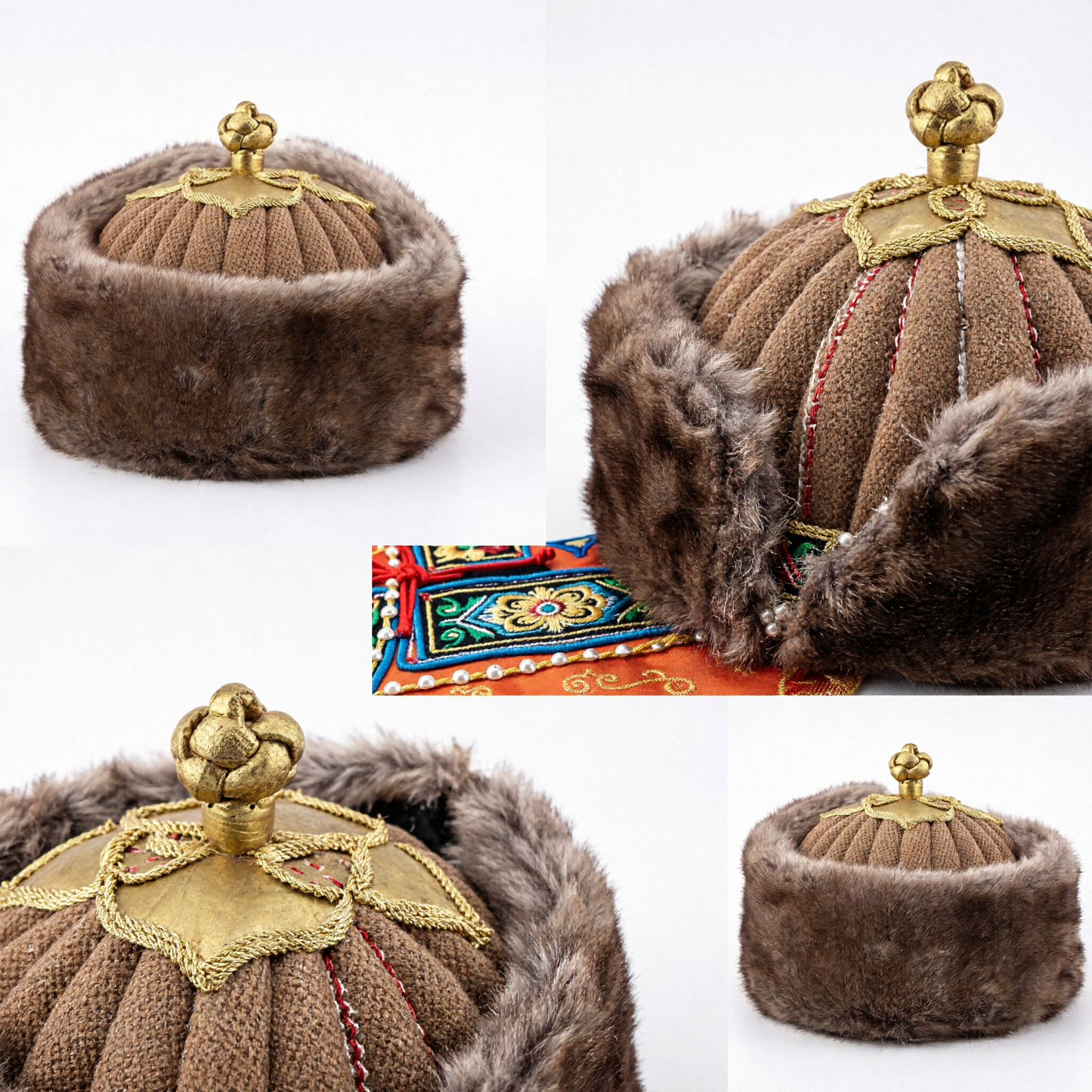 Traditional Chinese Winter Fur Hat for Men Qing Dynasty Style Warm Cap for Tang Suit Occasions