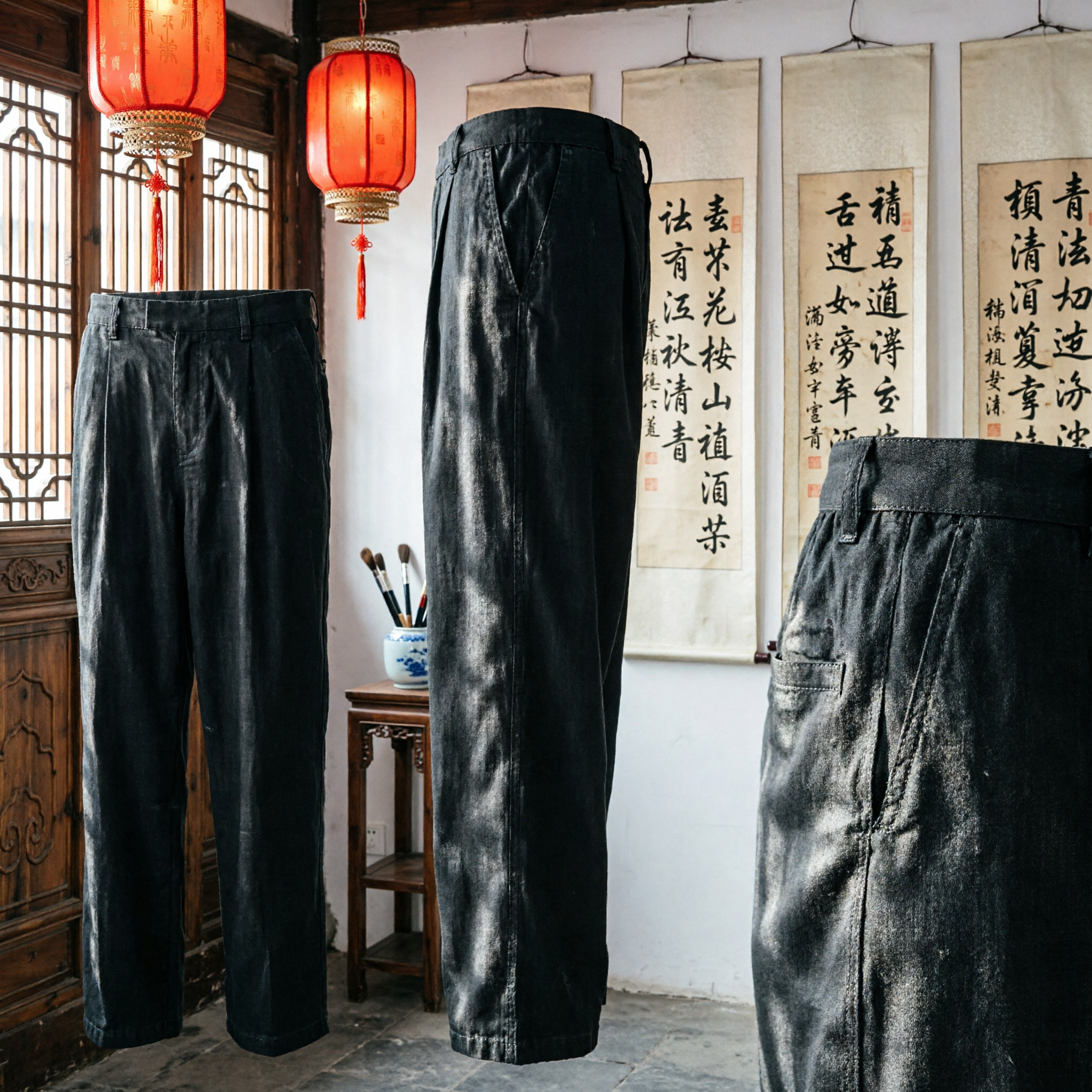 Black Loose Cotton Kung Fu Pants Traditional Chinese Martial Arts Tai Chi Trousers for Yoga and Meditation