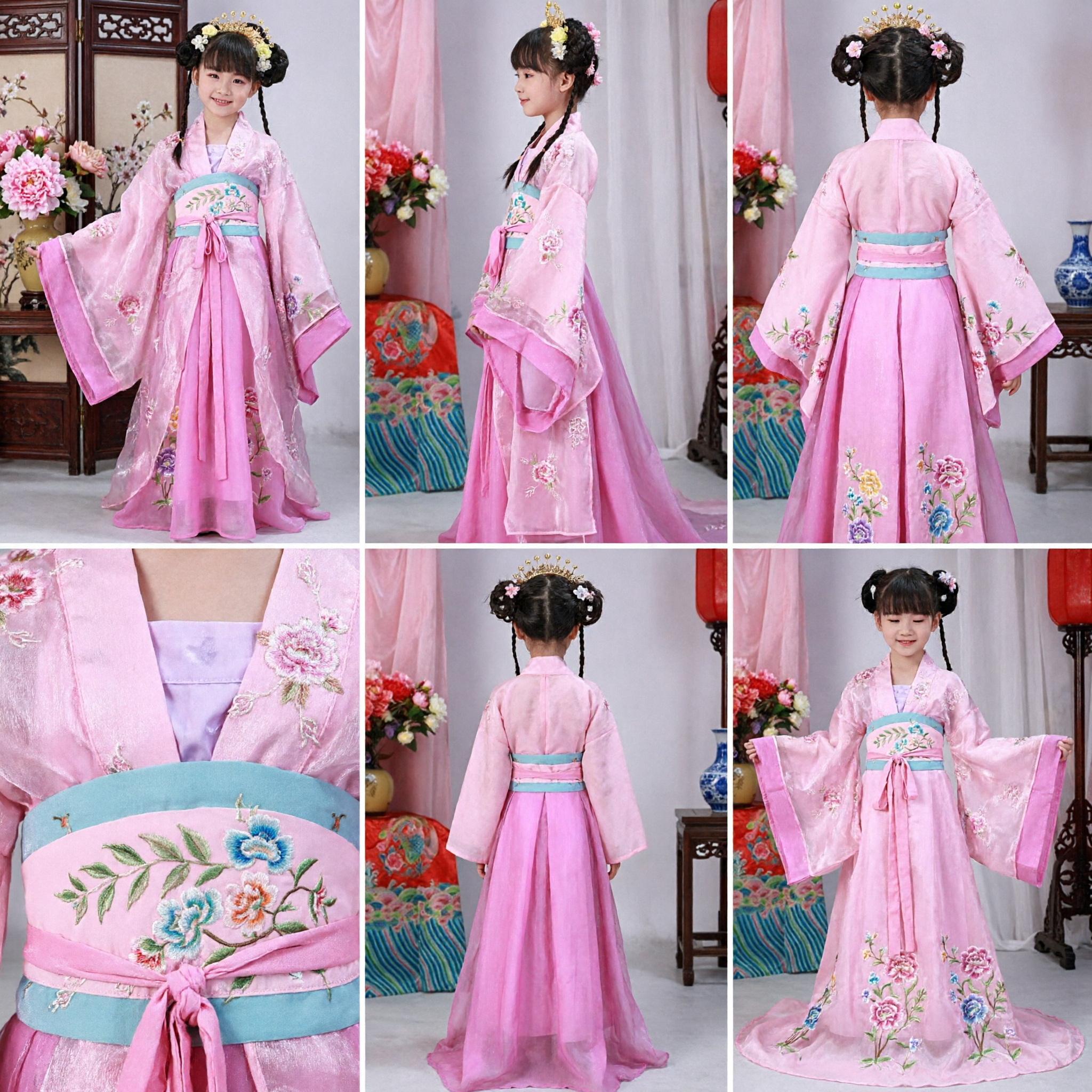 Ancient Chinese Tang Dynasty Princess Hanfu Costume for Kids Girls Pink Fairy Dance Performance Outfit