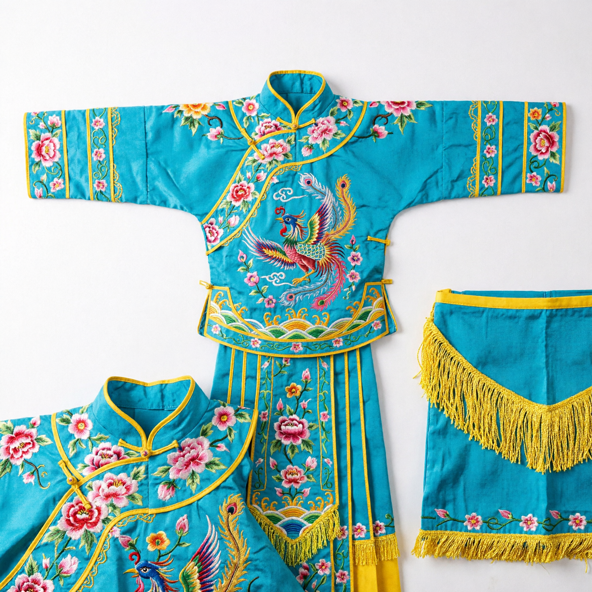 Traditional Chinese Beijing Opera General Costume Blue Embroidered Phoenix Kao Armor Set for Stage Performance