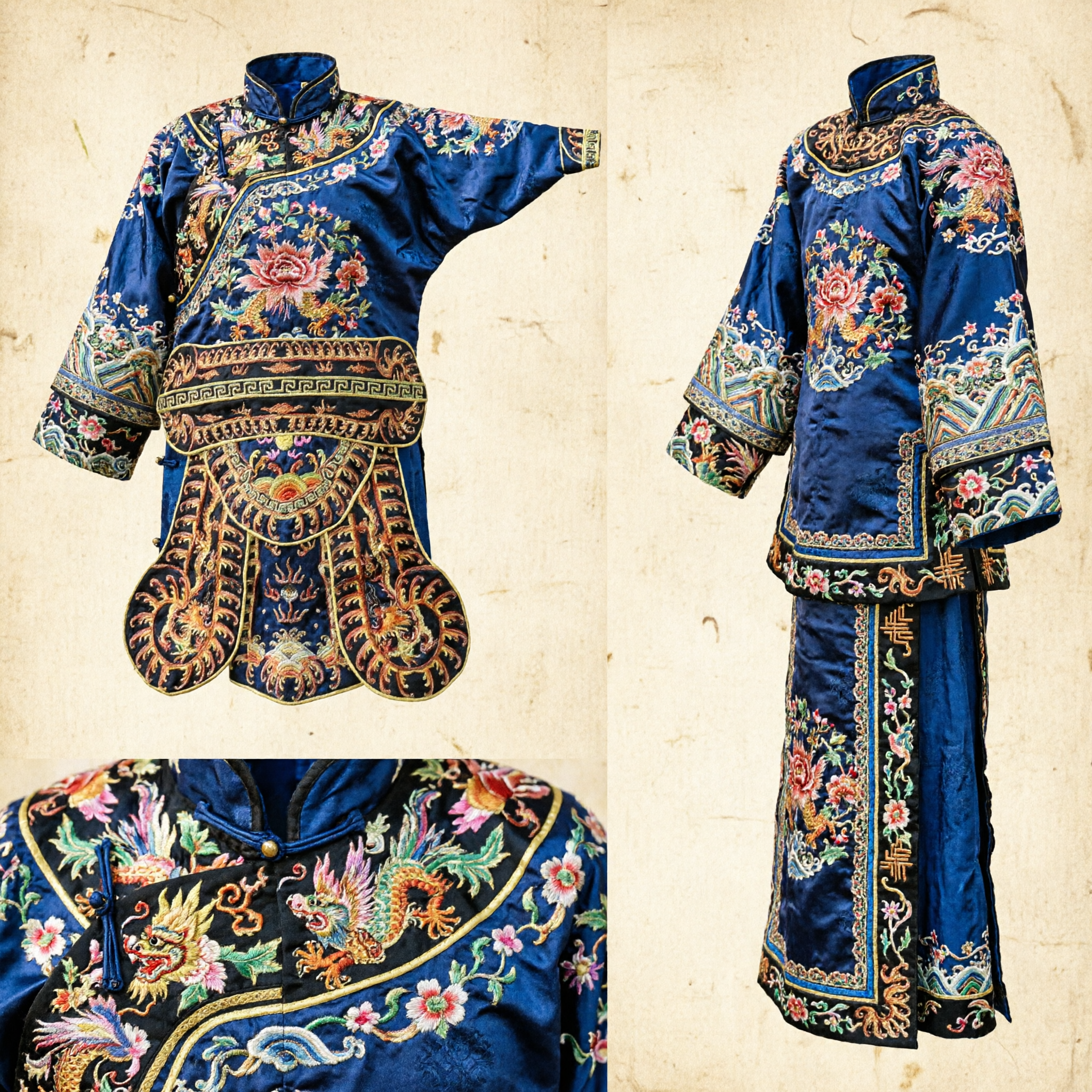 Traditional Chinese Peking Opera General Armor Costume Black Gold Dragon Embroidery Stage Performance Wear for Men