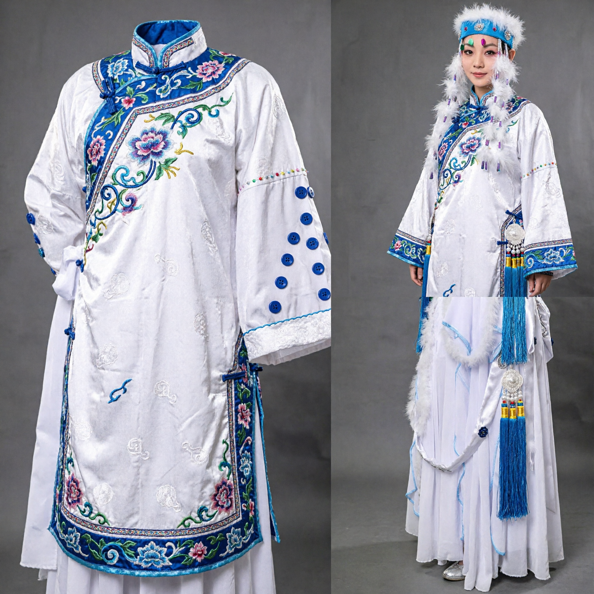 White Chinese Peking Opera Female General Costume Traditional Stage Performance Clothing with Headdress for Women