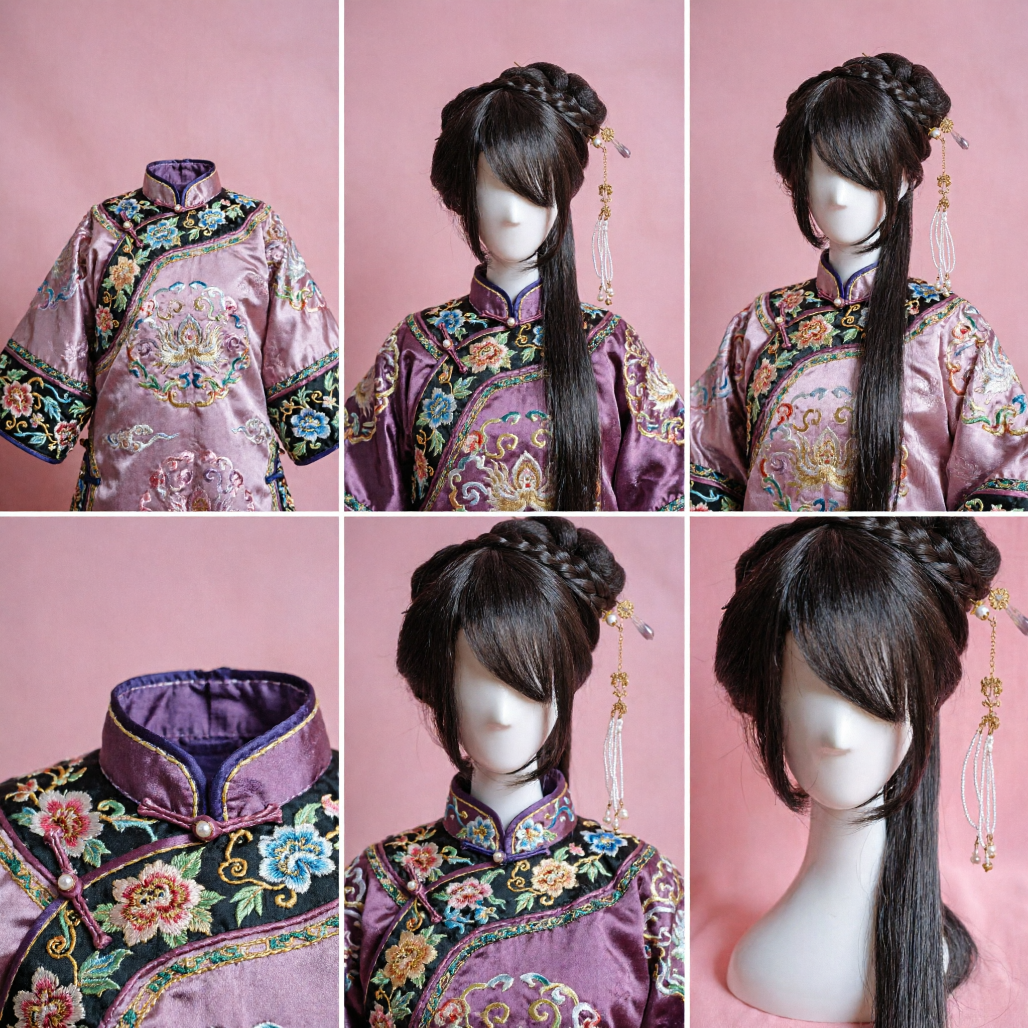 Ancient Chinese Princess Hanfu Wig Traditional Braided Updo Hairpiece with Gold Hairpin for Cosplay and Performance