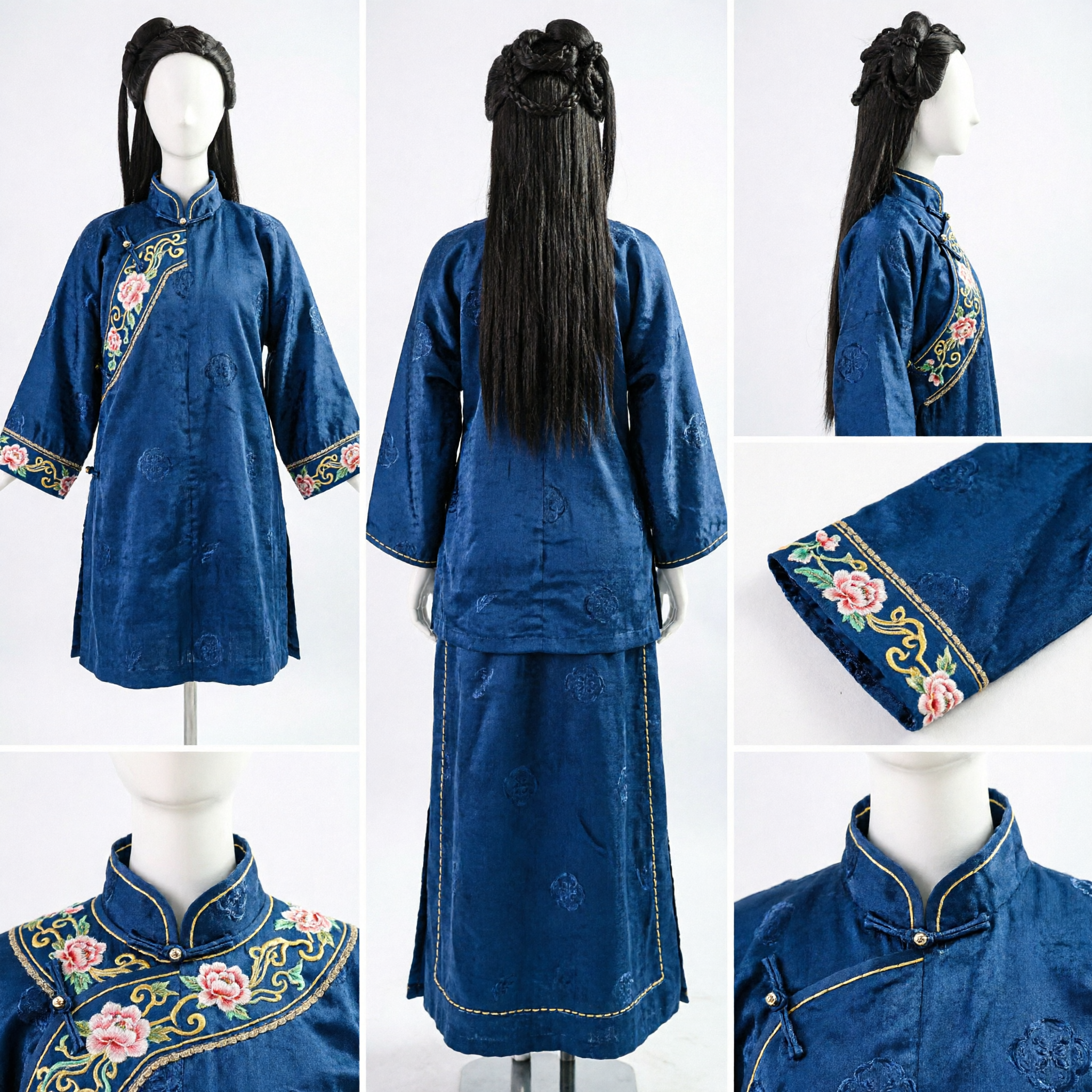 Ancient Chinese Hanfu Wig Traditional Black Hairpiece with Braided Bun for Women Cosplay and Performance