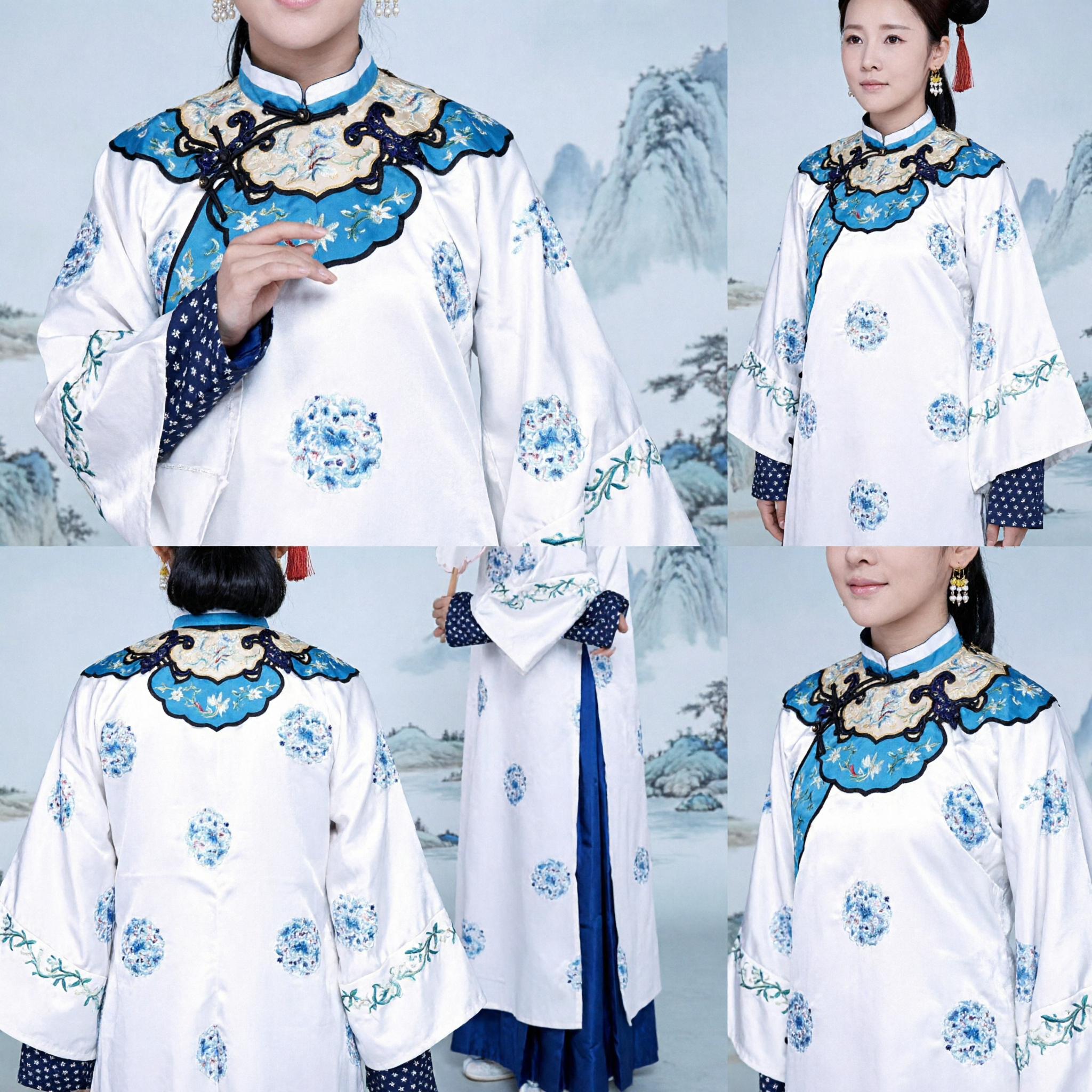 Ancient Chinese Qing Dynasty White Embroidered Robe Traditional Princess Costume Hanfu Dress for Women Cosplay