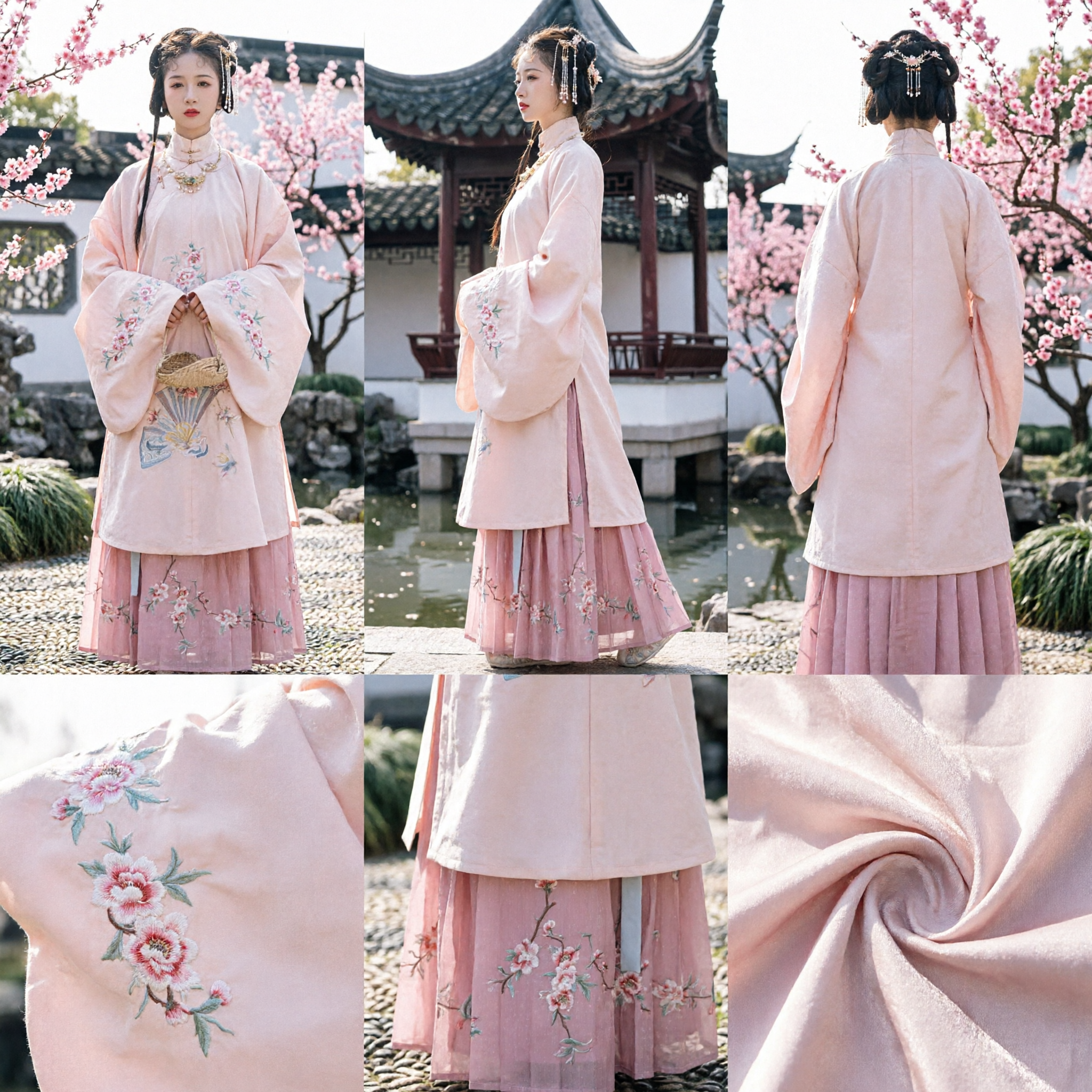 Elegant Pink Ming Dynasty Hanfu Traditional Chinese Costume with Floral Embroidery for Women