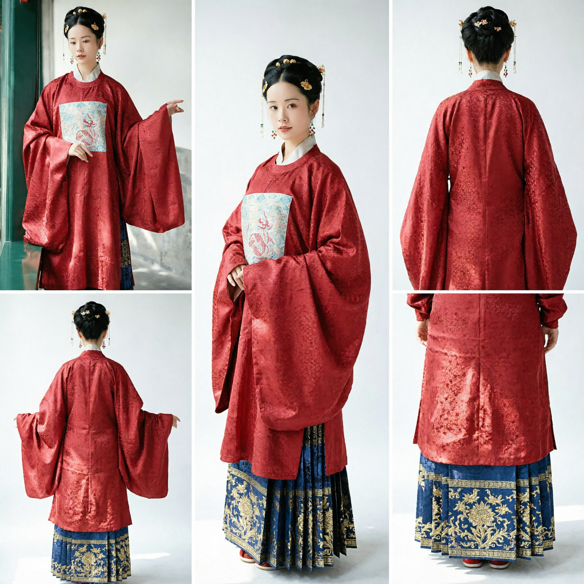 Ancient Chinese Red Ming Dynasty Hanfu Pifeng Jacket Traditional Wedding Costume Embroidered Robe for Women