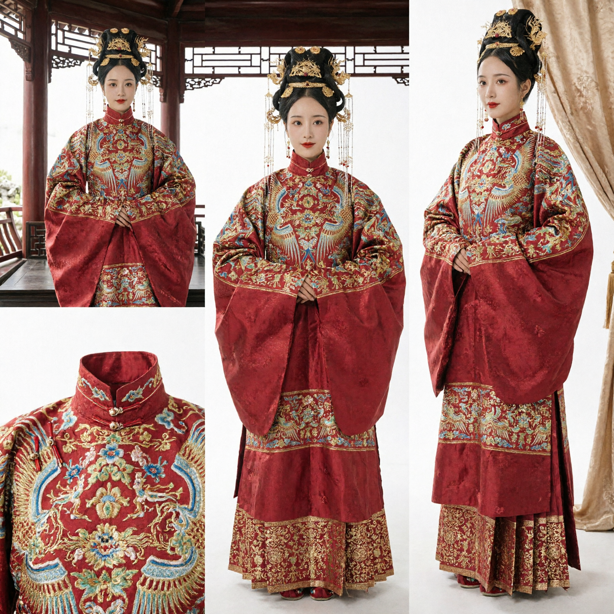 Traditional Chinese Wedding Dress Ancient Ming Dynasty Red Phoenix Embroidery Hanfu Costume for Brides
