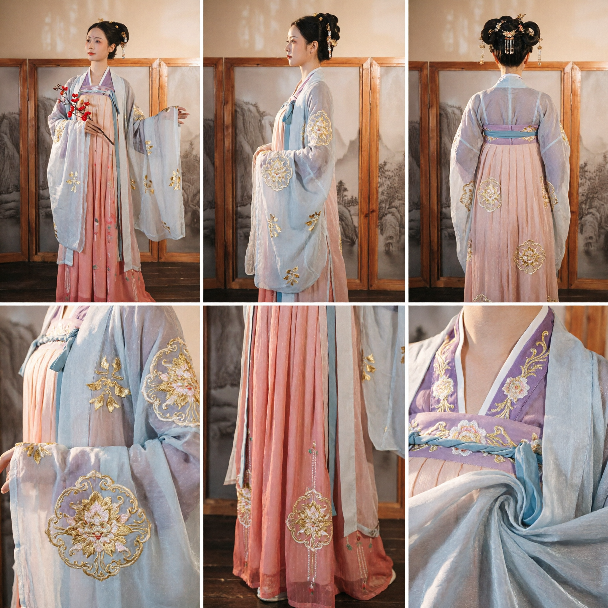 Traditional Chinese Hanfu Tang Dynasty Ancient Princess Costume for Women, Elegant Embroidered Wide Sleeve Fairy Dress for Performance