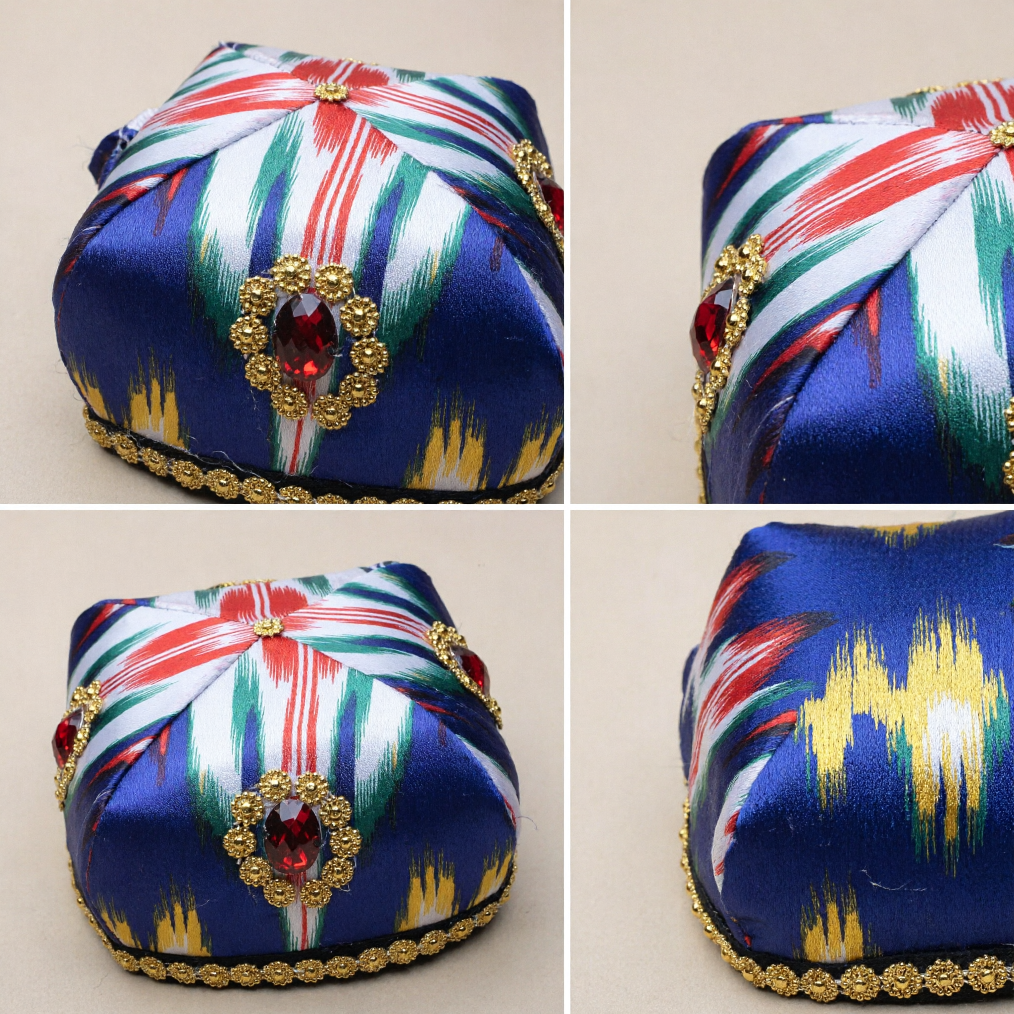Traditional Chinese Xinjiang Uyghur Doppa Hat Ethnic Silk Dance Cap for Folk Performance