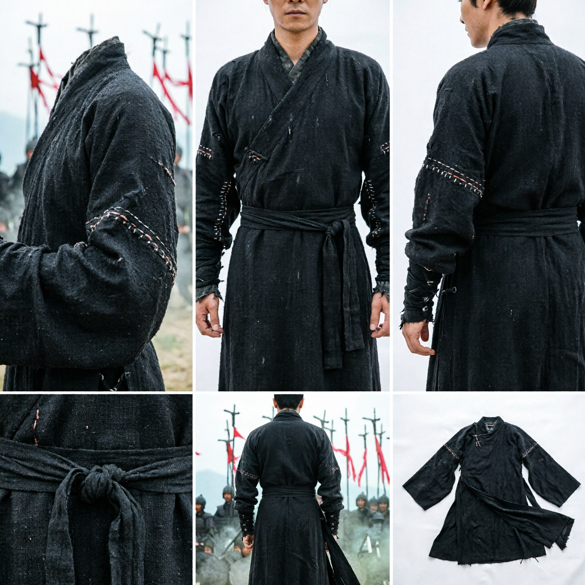 Men's Traditional Chinese Black Hanfu Martial Arts Costume Ancient Warrior Wuxia Cosplay Outfit Set