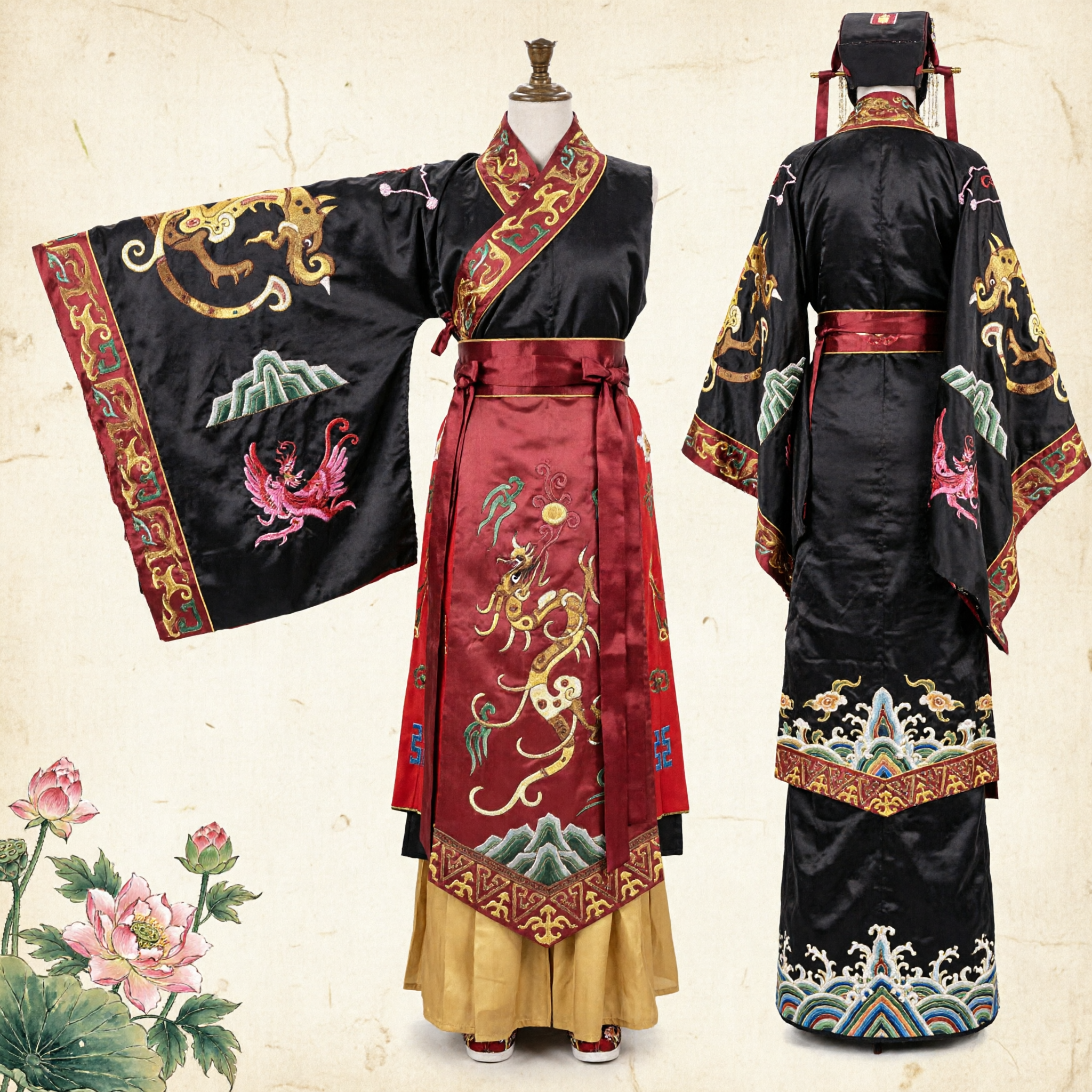 Ancient Chinese Emperor Hanfu Costume Black Gold Dragon Robe Traditional Clothing Men Stage Performance Cosplay