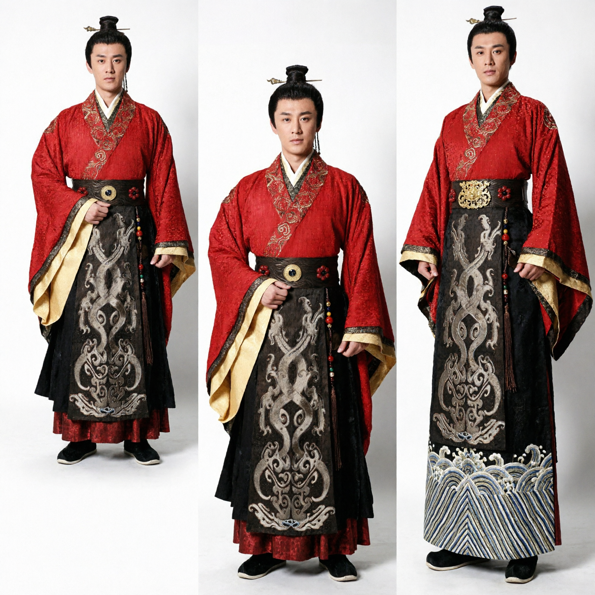 Men's Traditional Chinese Hanfu Red and Black Embroidered Robe Ancient Costume for Cosplay and Performance