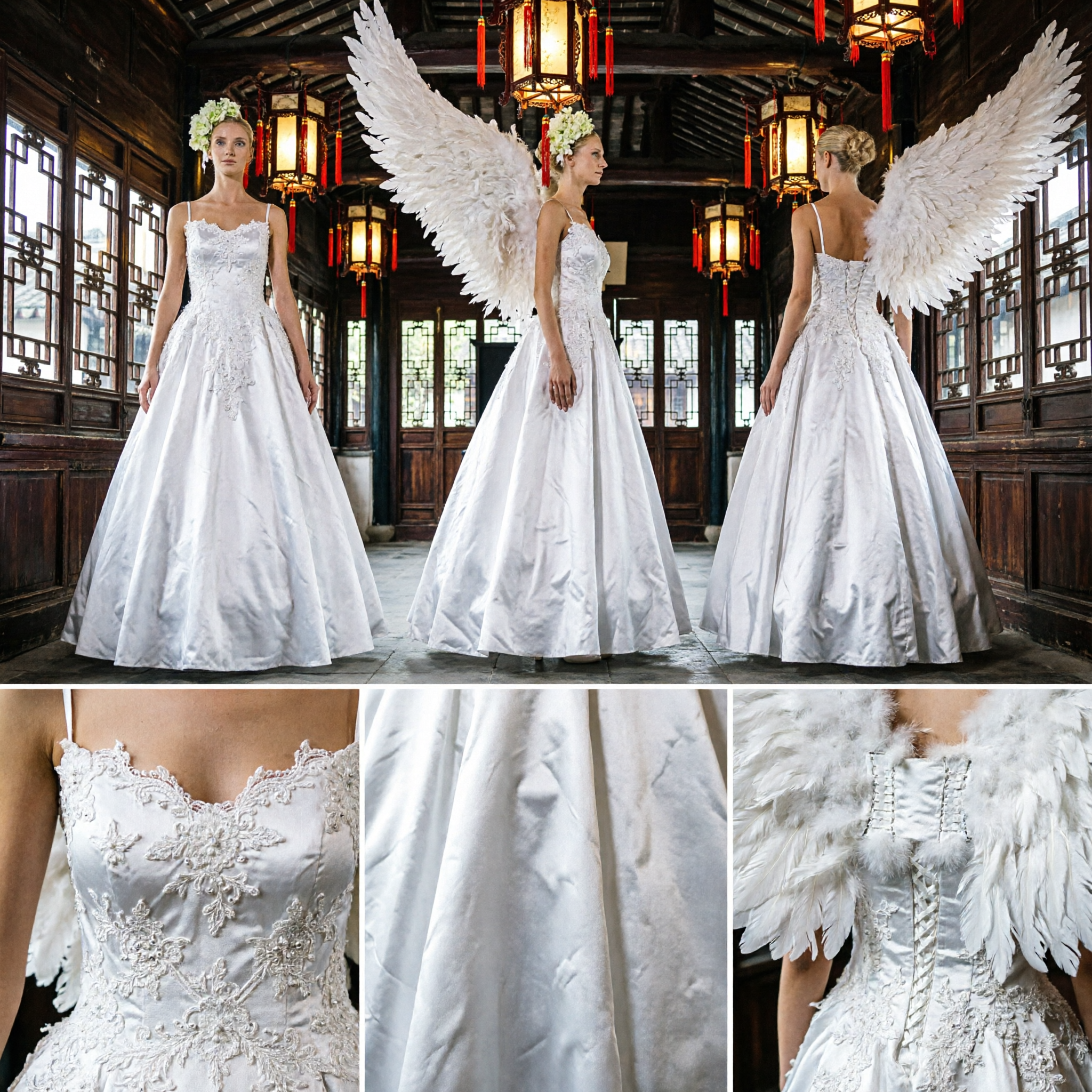Large White Feather Angel Wings Costume for Bridal Wedding Dress Stage Performance Photography