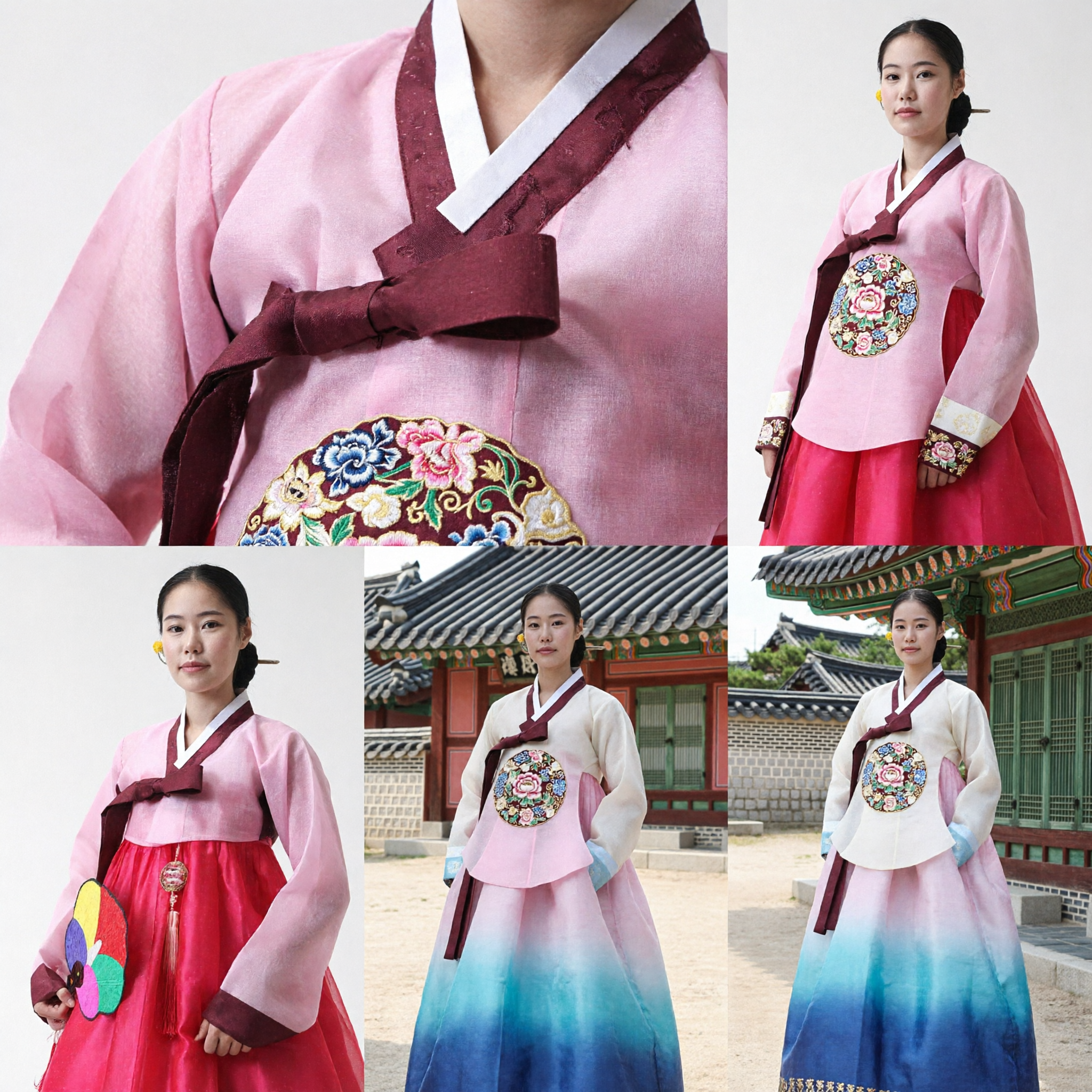 Women's Traditional Korean Hanbok Dress Pink Jeogori and Red Chima Set for Weddings and Holidays