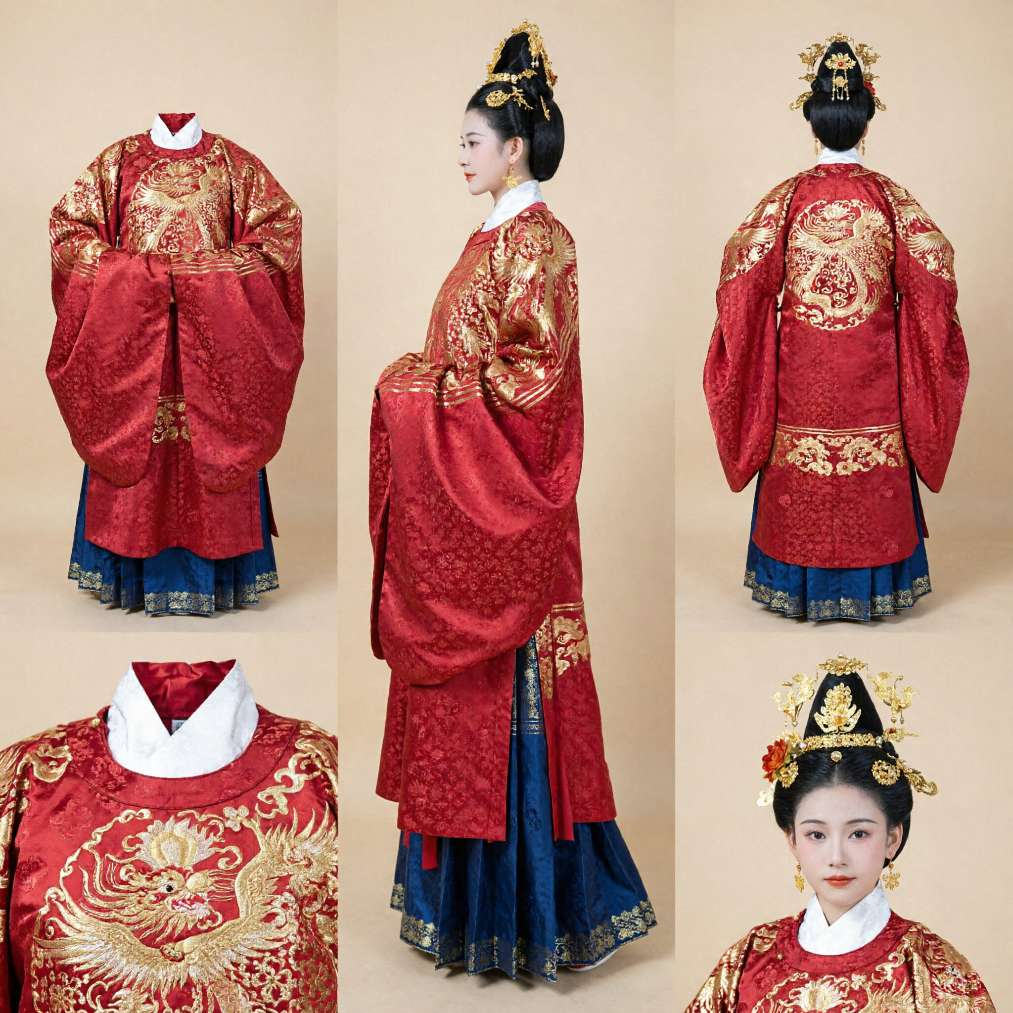 Traditional Chinese Ming Dynasty Hanfu Red Wedding Costume Ancient Ao Qun Dress for Women
