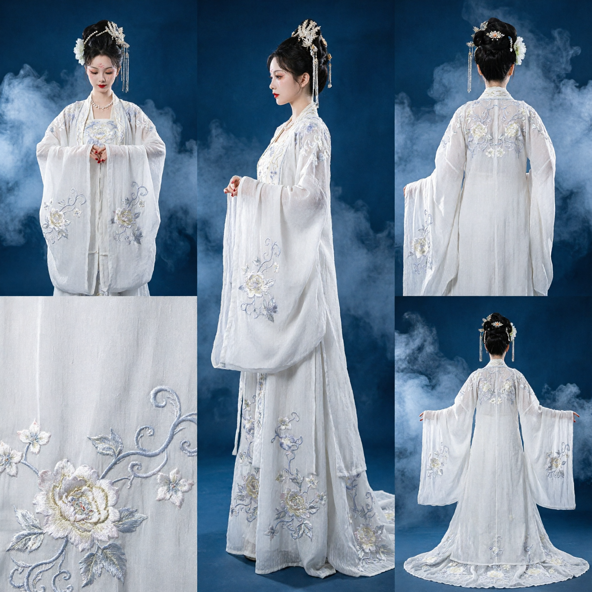 Elegant White Embroidered Chinese Hanfu Traditional Costume Ancient Fairy Dress for Women Wedding Photography