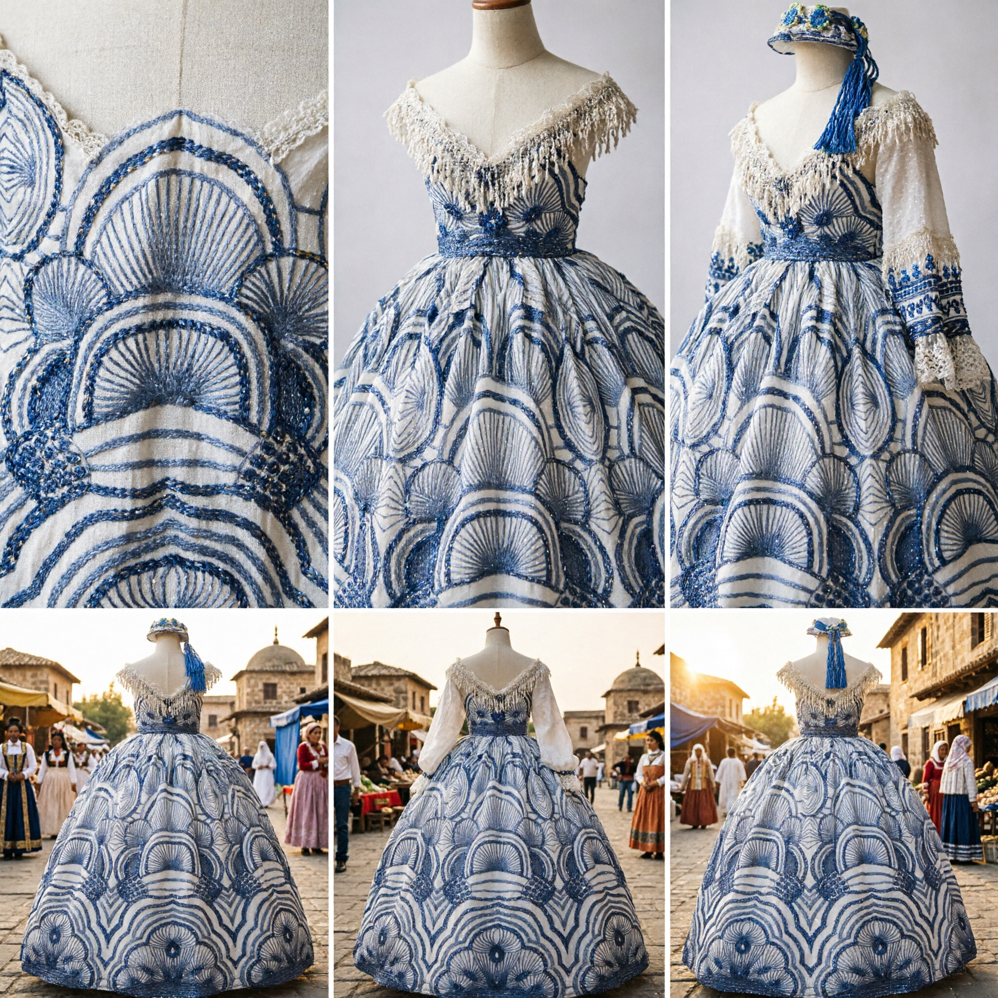 Chinese Traditional Peking Opera Costume Blue and White Porcelain Pattern Dance Dress with Headdress for Women