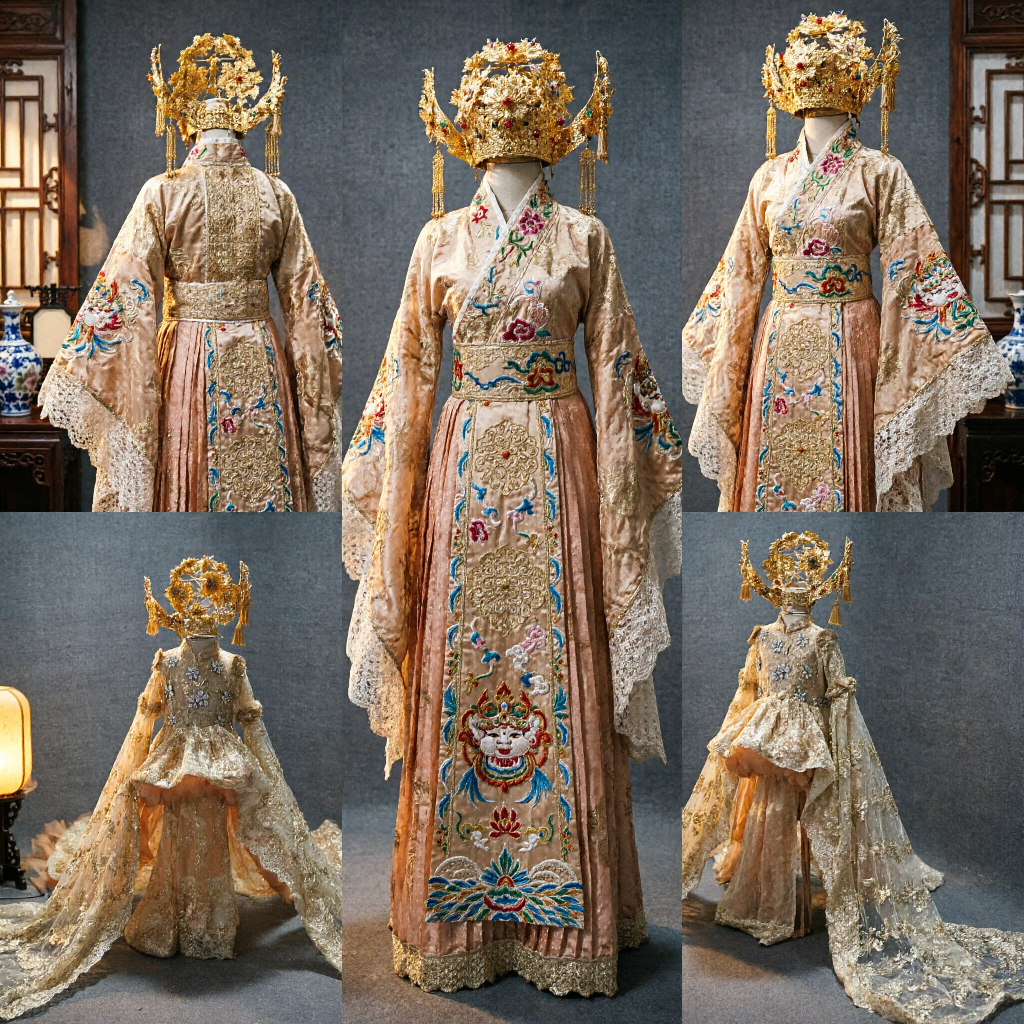 Exquisite Traditional Chinese Wedding Dress Gold Embroidery Ancient Bride Hanfu Costume for Performance