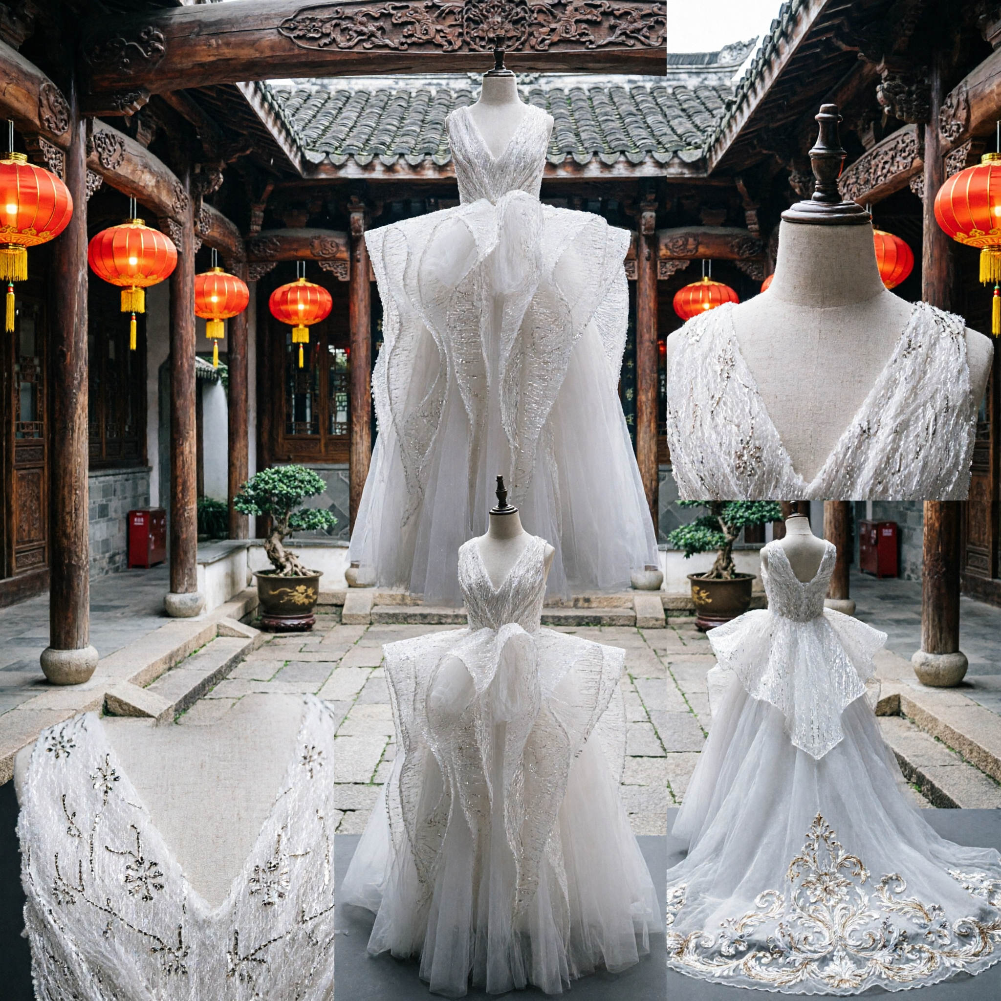 White V-Neck Ruffled Ballgown Dress for Girls Flower Girl Wedding Pageant Performance Costume