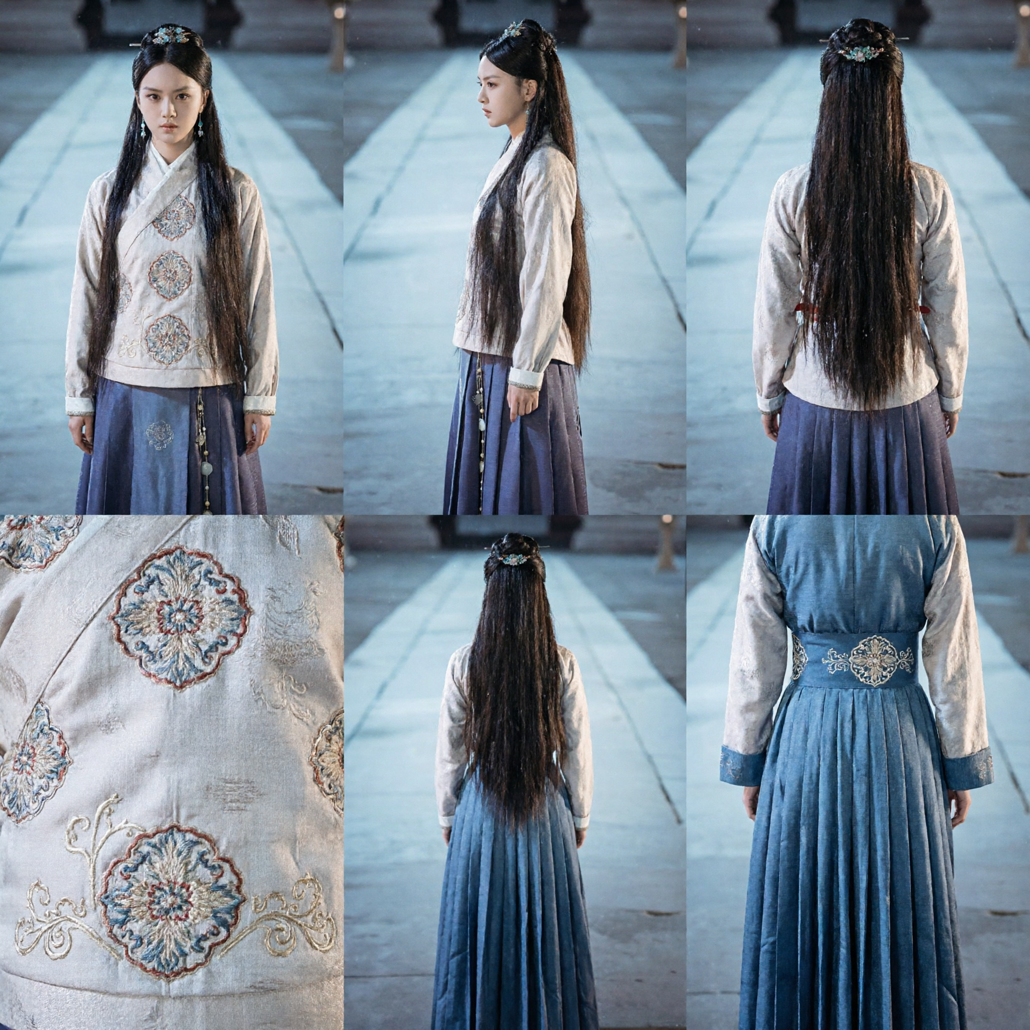 Elegant Ming Dynasty Hanfu Set Women's Ancient Chinese Costume White Embroidered Jacket Blue Pleated Skirt