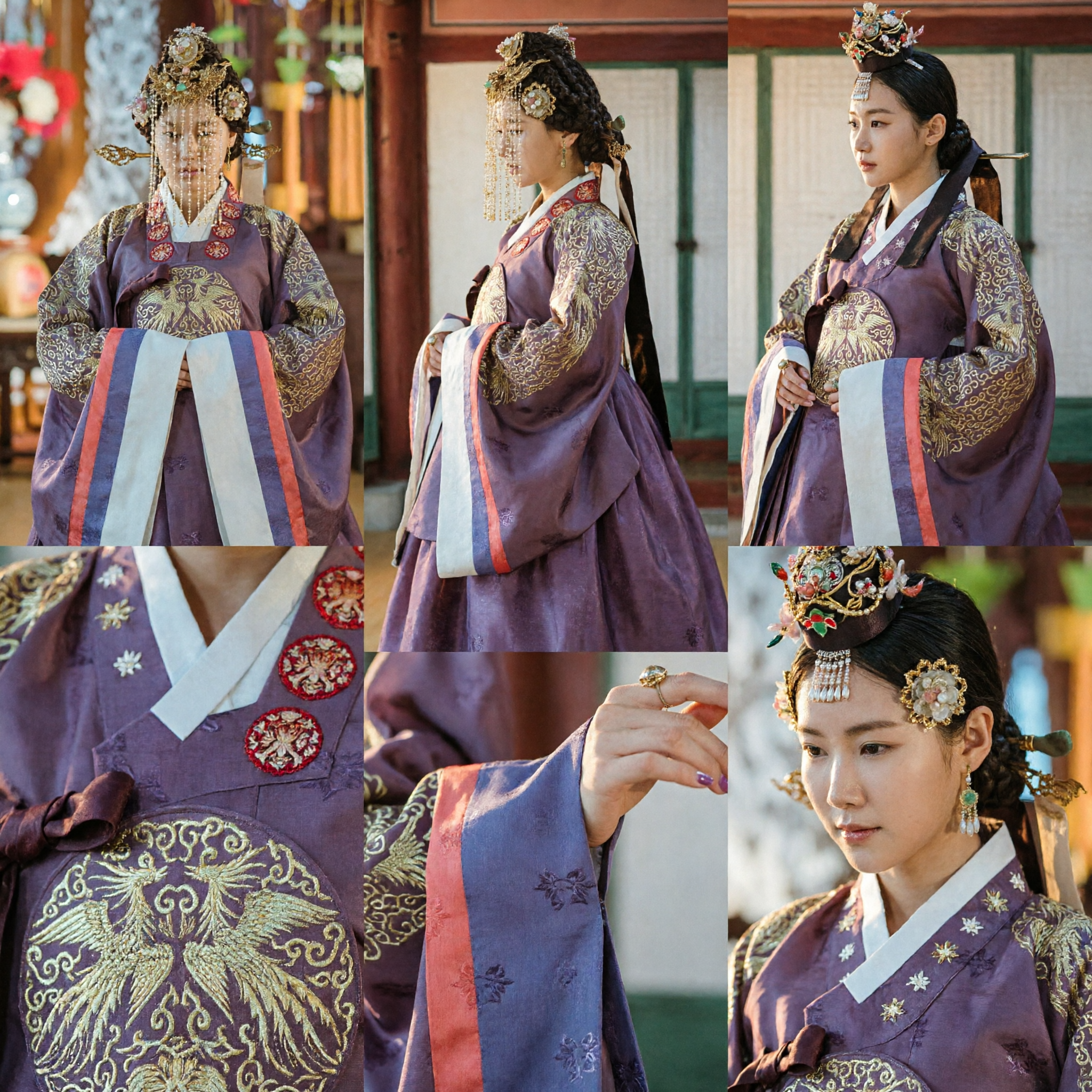 Traditional Korean Hanbok Purple Royal Queen Costume with Gold Phoenix Embroidery for Women Historical Cosplay