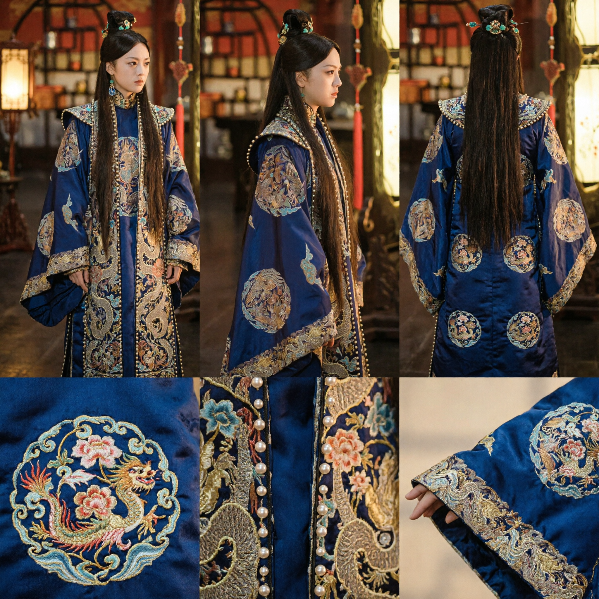 Royal Blue Ming Dynasty Traditional Hanfu Dress with Gold Dragon Embroidery Ancient Chinese Historical Costume for Women