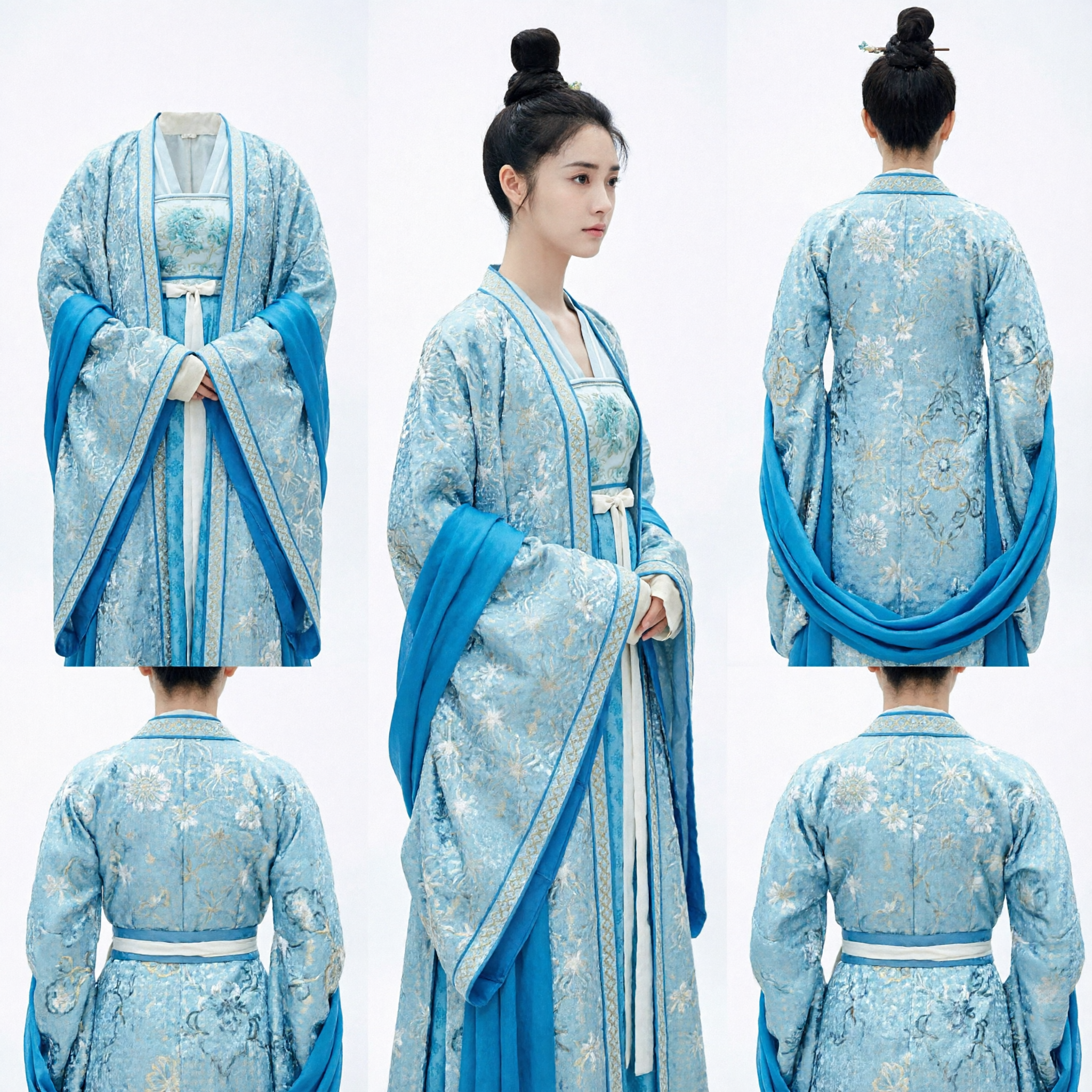 Elegant Light Blue Traditional Chinese Hanfu Dress Ancient Tang Dynasty Costume for Women Historical Cosplay