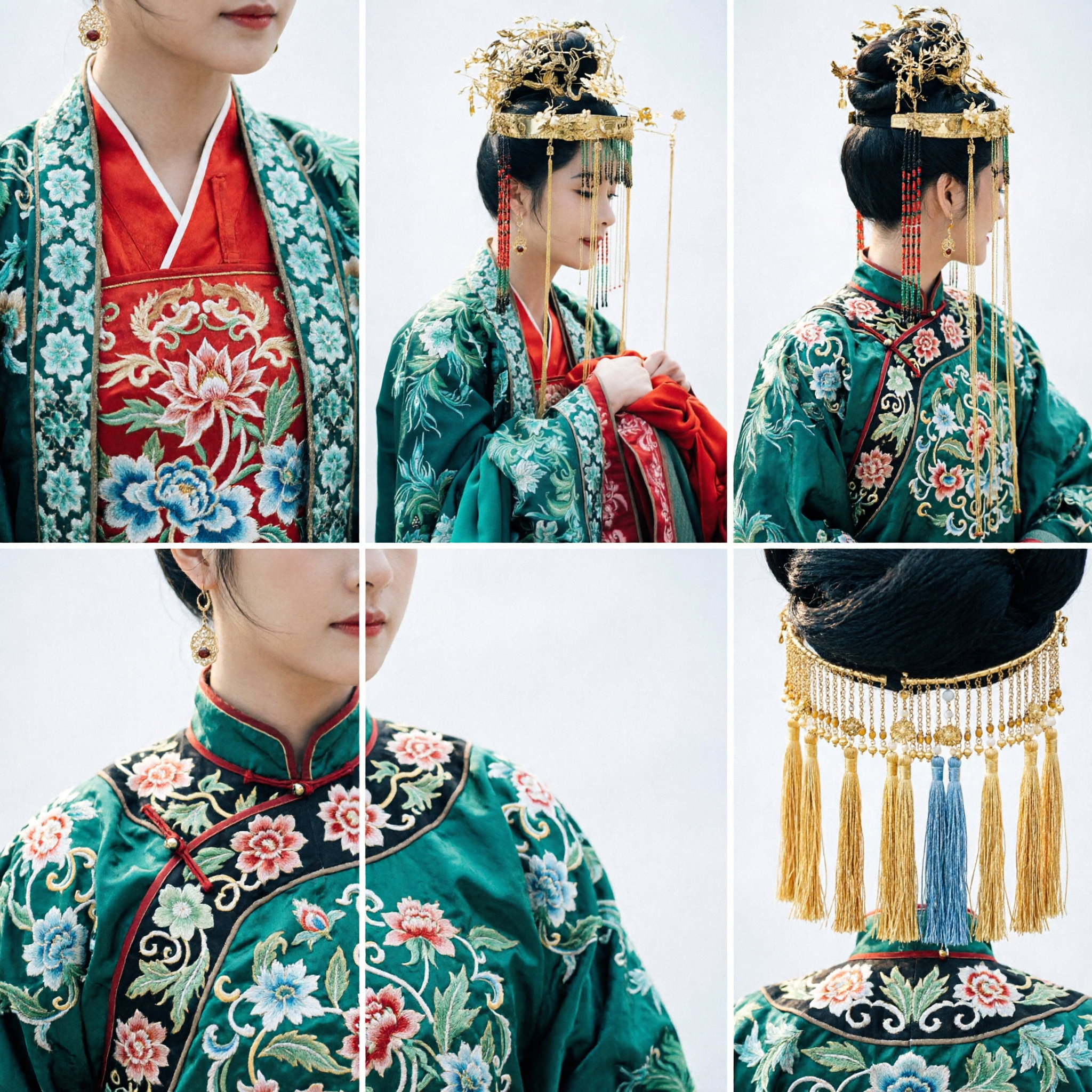 Ancient Chinese Green Embroidered Hanfu Wedding Dress with Gold Phoenix Crown Traditional Bridal Costume for Women Cosplay