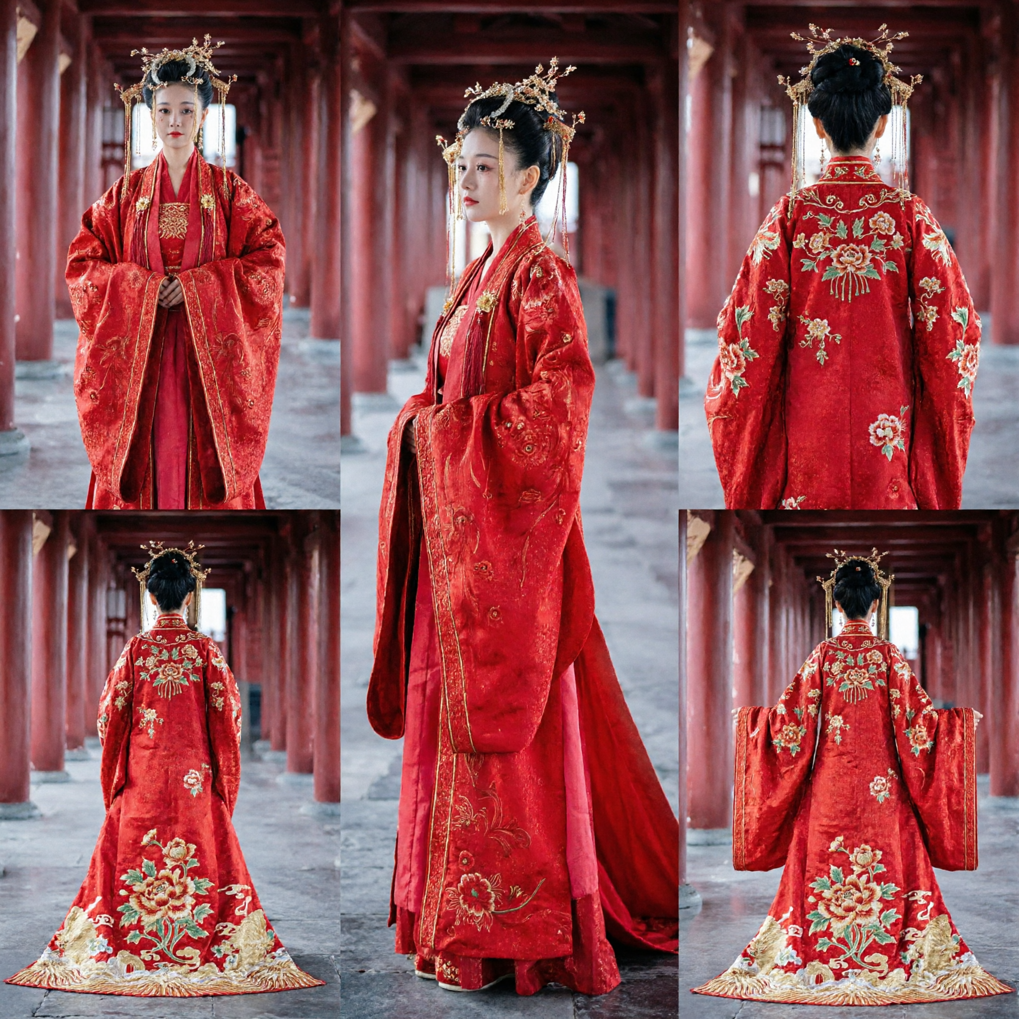 Traditional Chinese Red Hanfu Wedding Dress Ancient Palace Noble Lady Embroidered Costume Complete Set for Women