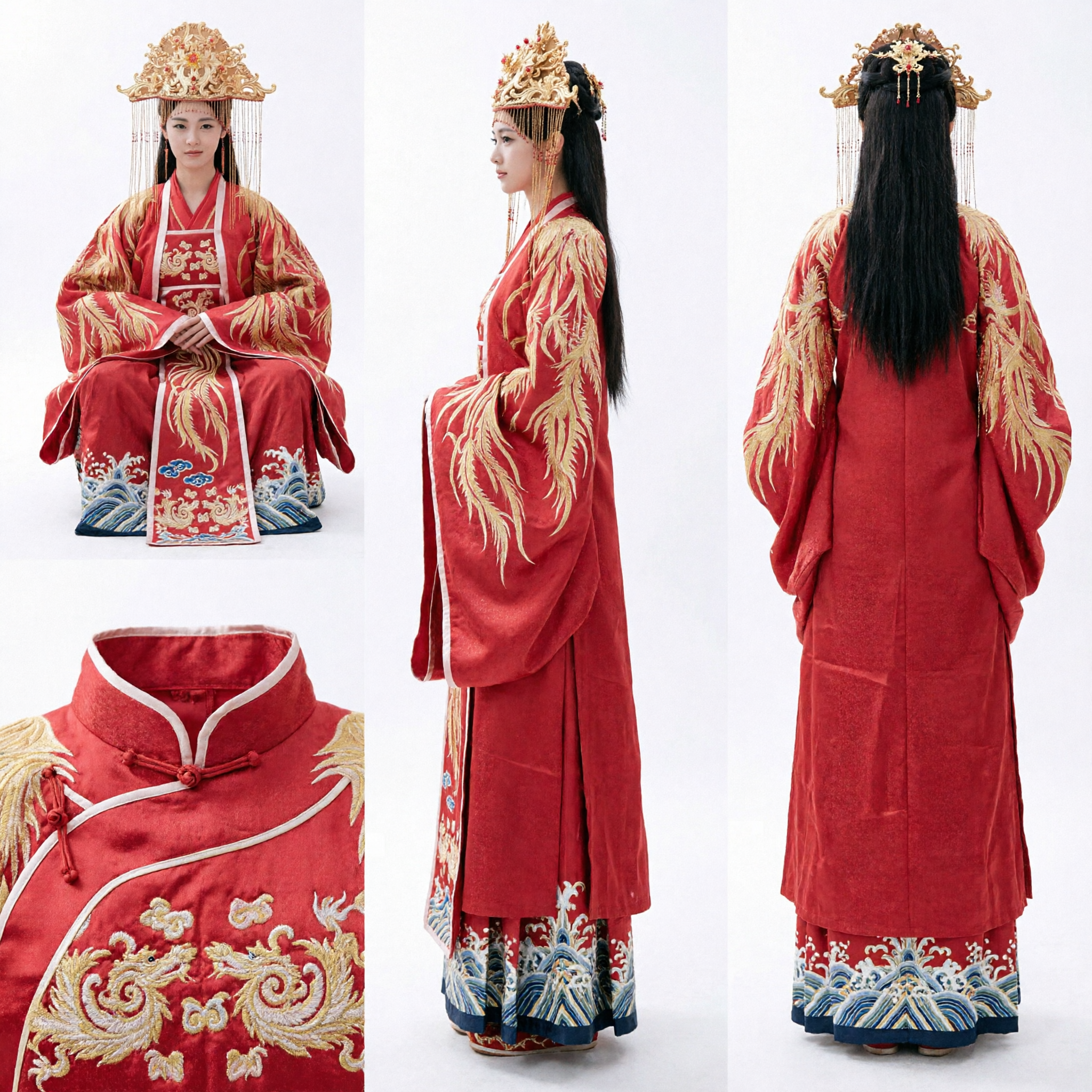 Traditional Chinese Red Hanfu Wedding Dress Ancient Princess Bridal Gown with Phoenix Headpiece Costume