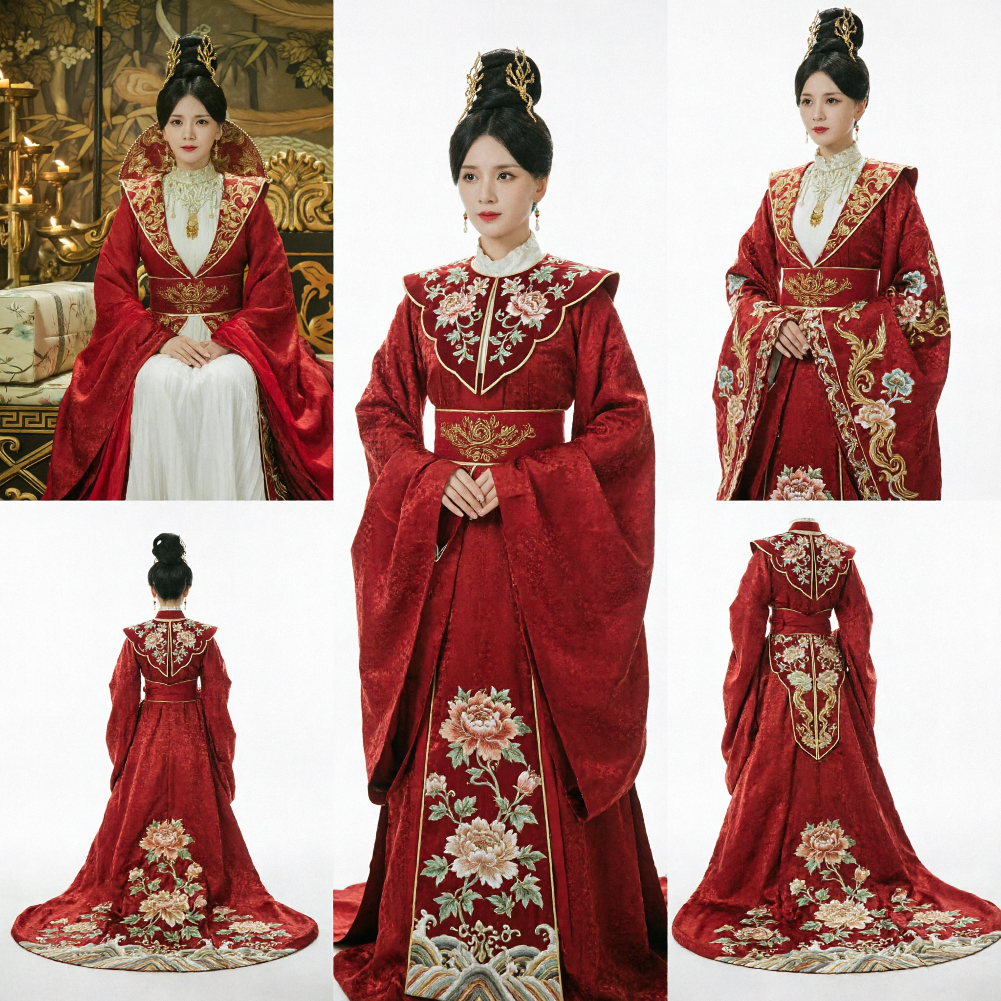 Majestic Red Ancient Chinese Empress Hanfu Costume Gold Embroidered Traditional Dress for Women Performance