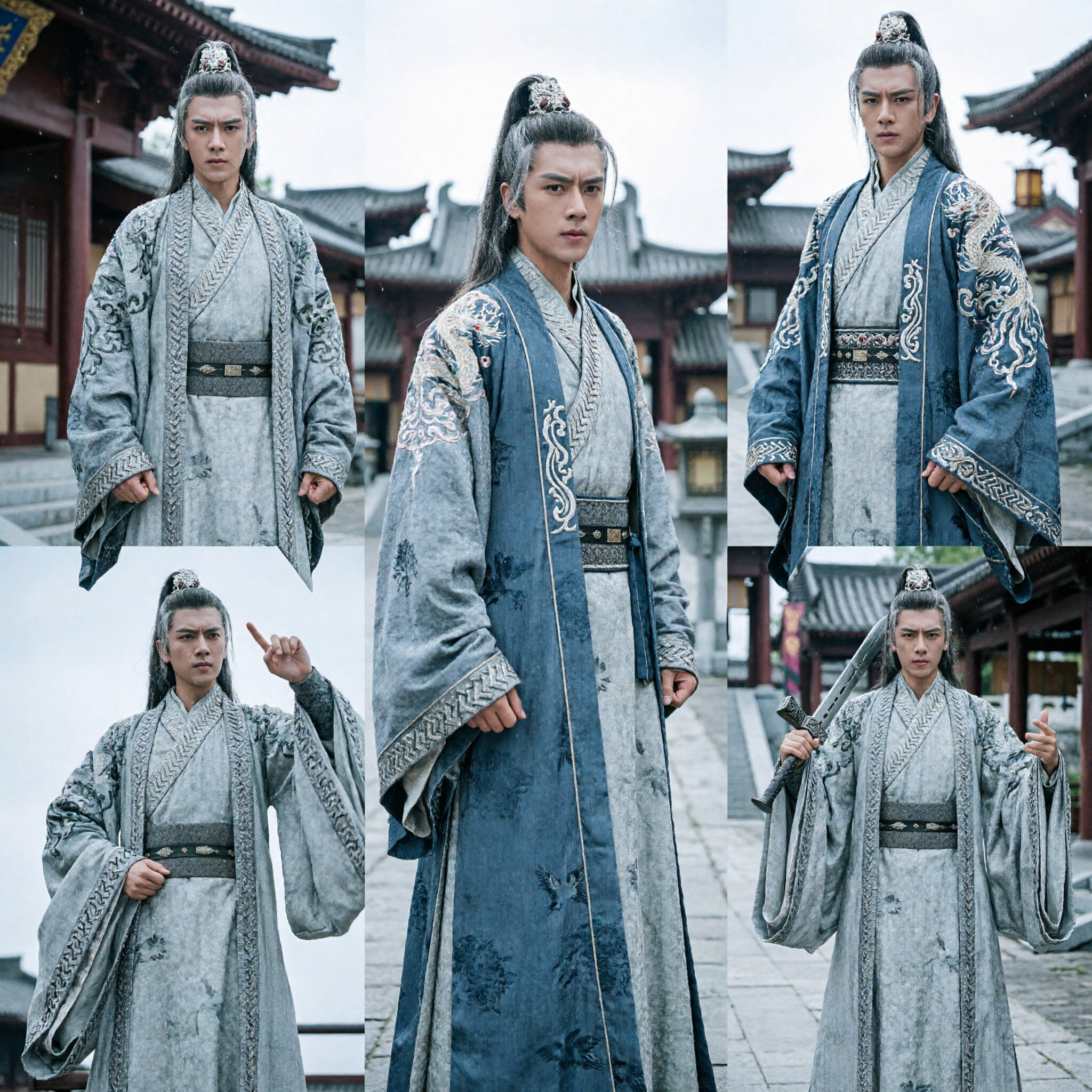 Traditional Ancient Chinese Swordsman Wuxia Costume Grey Hanfu Robe Men's Martial Arts Cosplay Outfit
