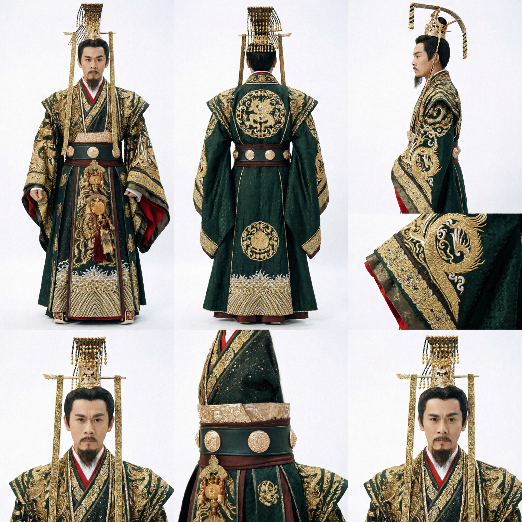 Men's Ancient Chinese Emperor Costume Black Gold Dragon Embroidery Royal Hanfu Robe for Cosplay