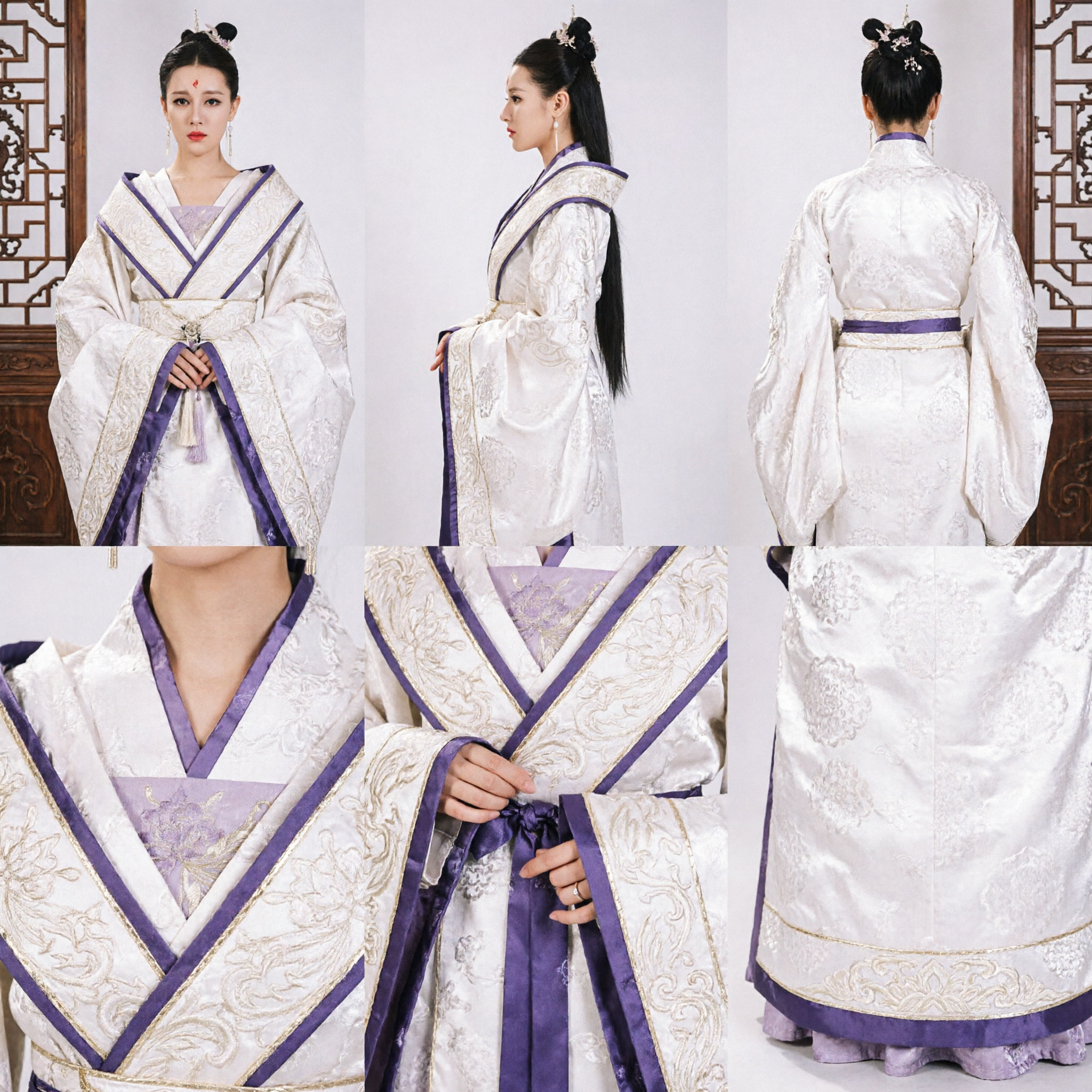 Chinese Traditional Hanfu Costume White and Purple Ancient Fairy Dress for Women Historical Drama Cosplay