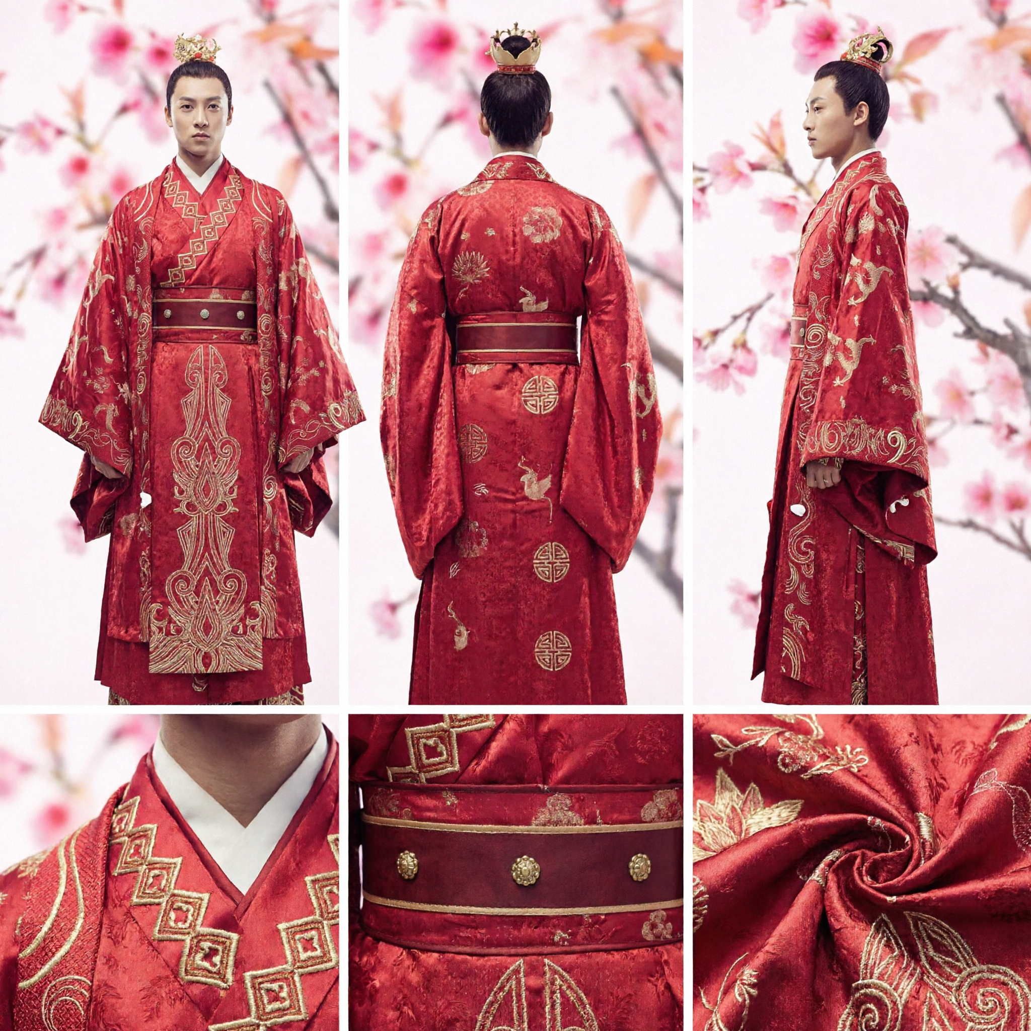 Ancient Chinese Prince Wedding Hanfu Costume Men's Red Embroidered Robe Traditional Historical Groom Clothing