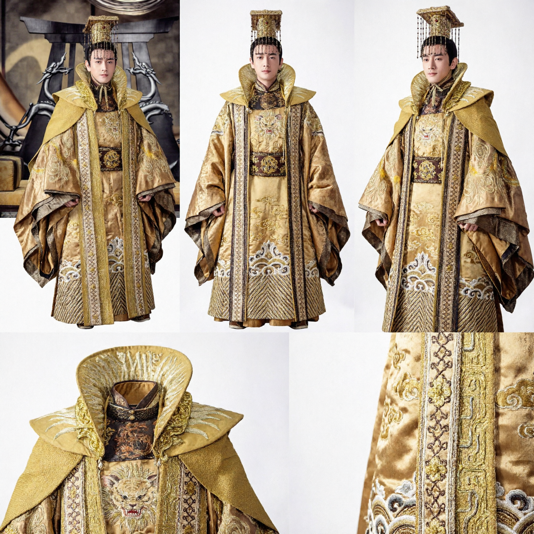 Ancient Chinese Emperor Costume Royal Golden Dragon Robe Traditional Hanfu with Crown for Men Cosplay