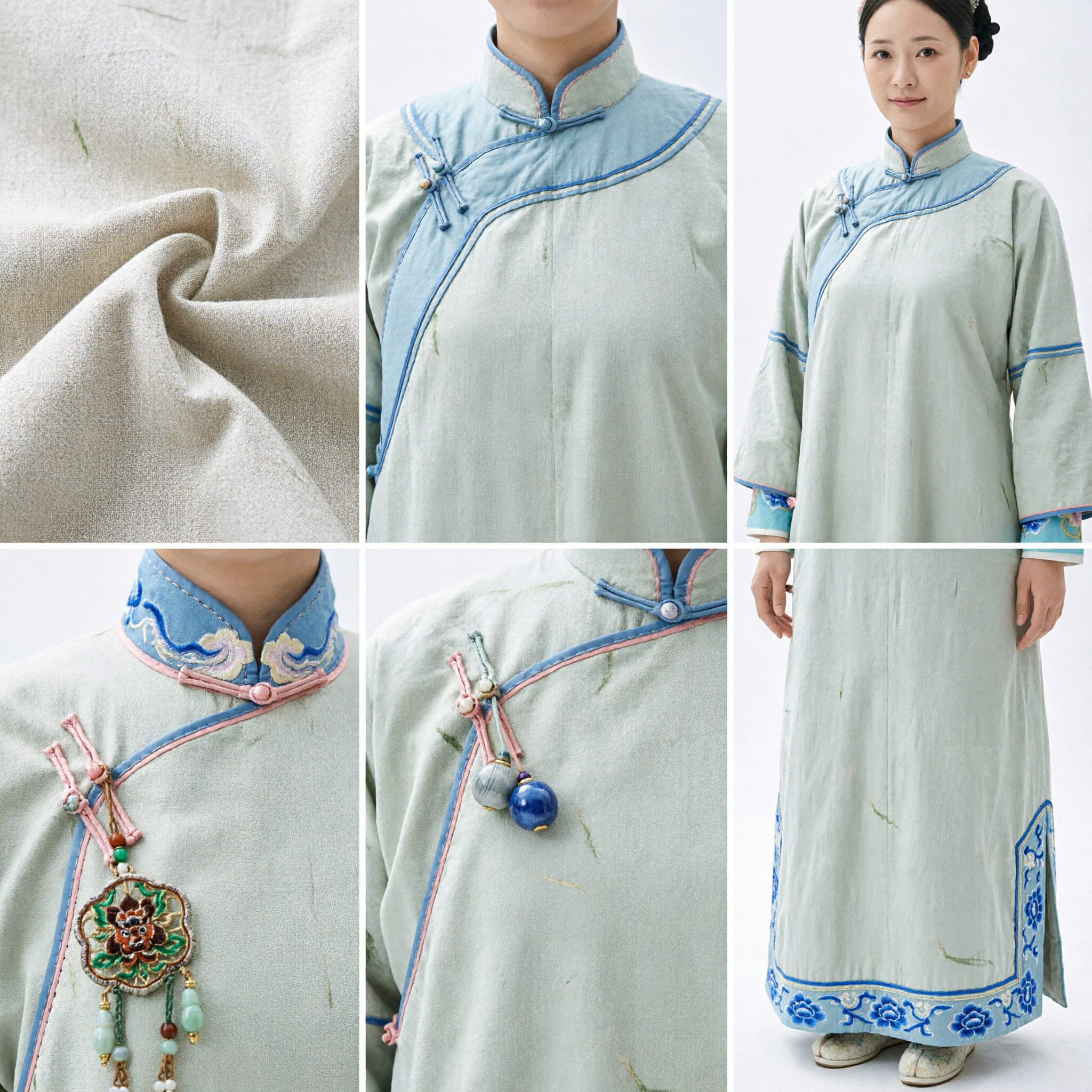 Traditional Chinese Qing Dynasty Beige Changpao Ancient Manchu Robe Historical Costume for Women Cosplay