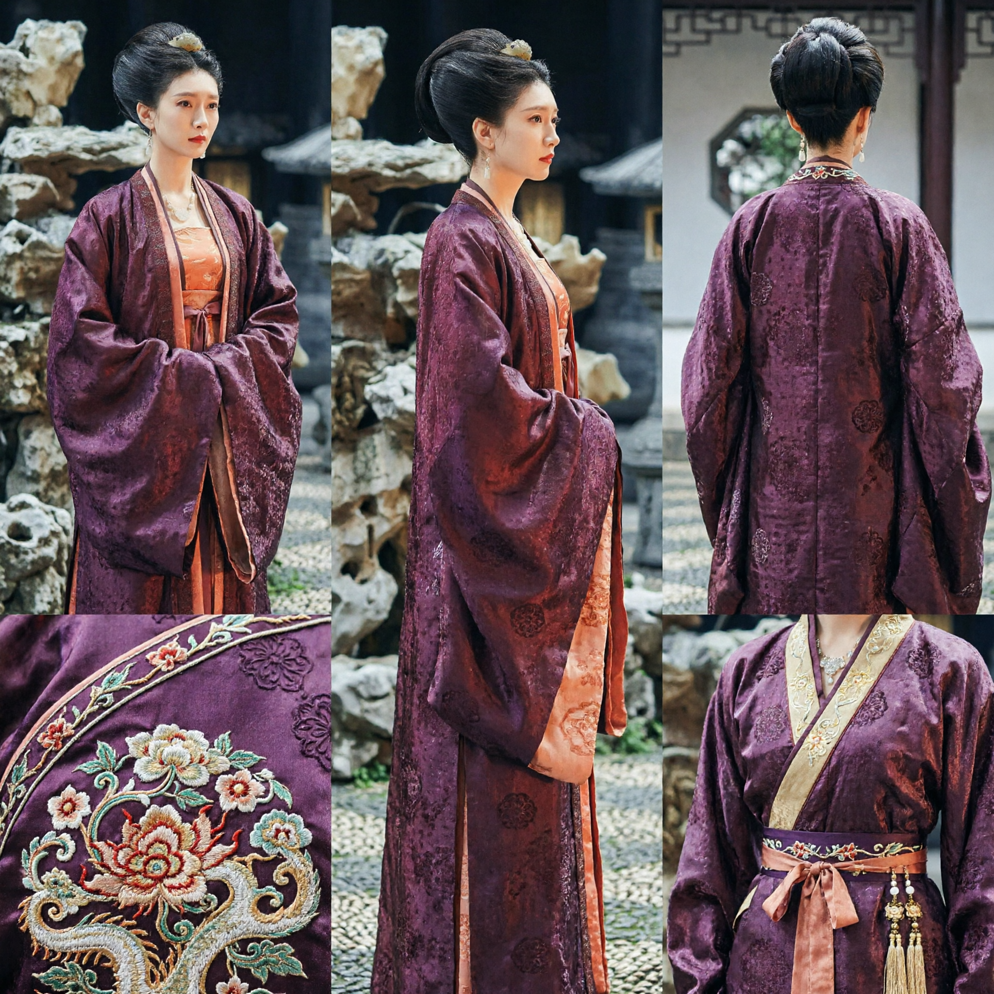 Traditional Chinese Hanfu Costume Women Ancient Purple Brocade Robe Historical Dress for Drama and Cultural Events